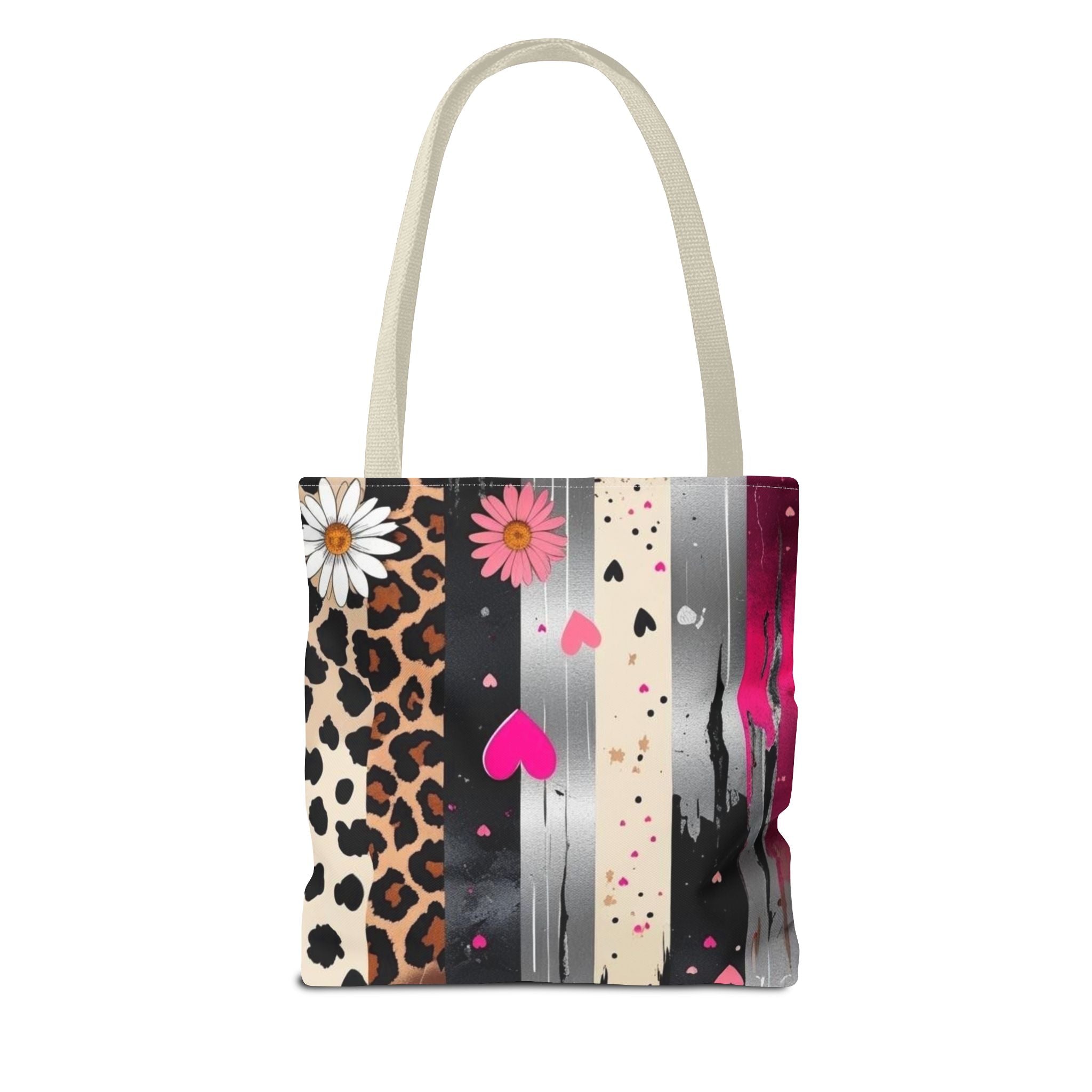 Leopard Hearts Pattern Tote Bag — Floral & Striped All-Over Print Tote
