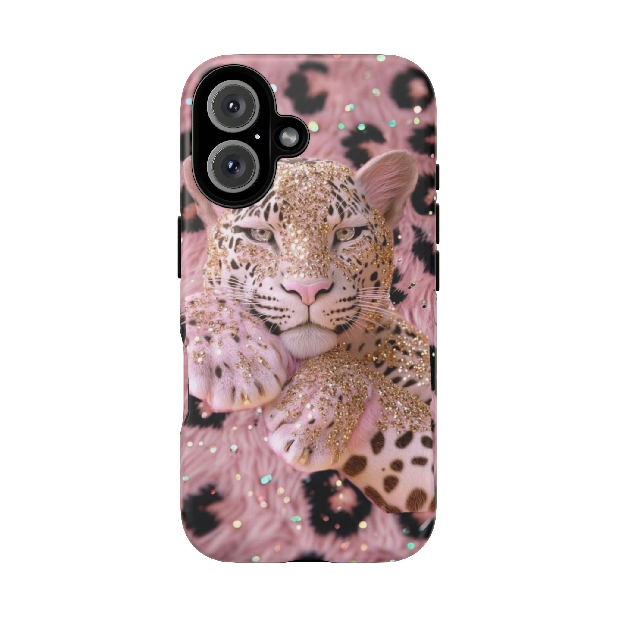Leopard Luxe Tough Phone Case — Pink Glitter Cheetah Design