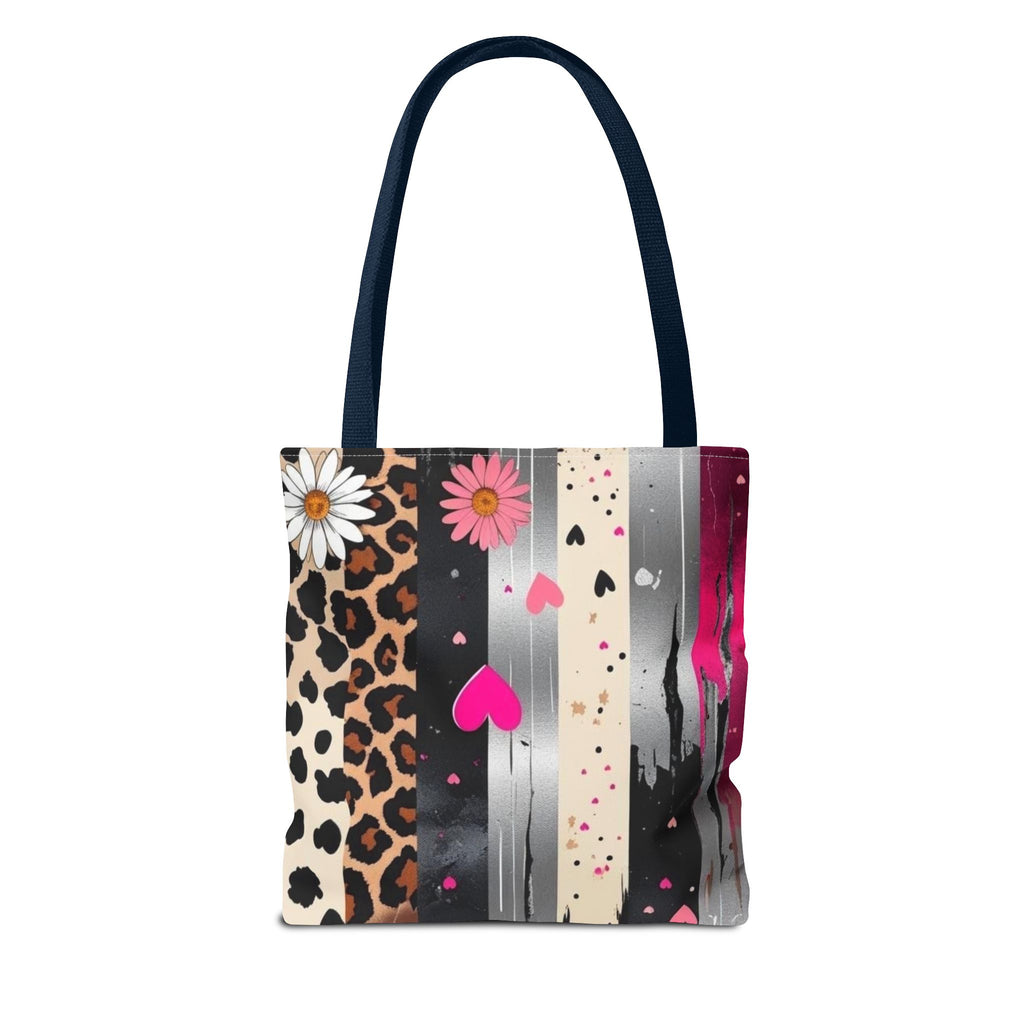 Leopard Hearts Pattern Tote Bag — Floral & Striped All-Over Print Tote