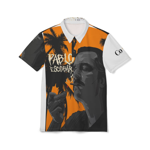 Bold Tropical Portrait Polo Shirt - Orange Palm Graphic