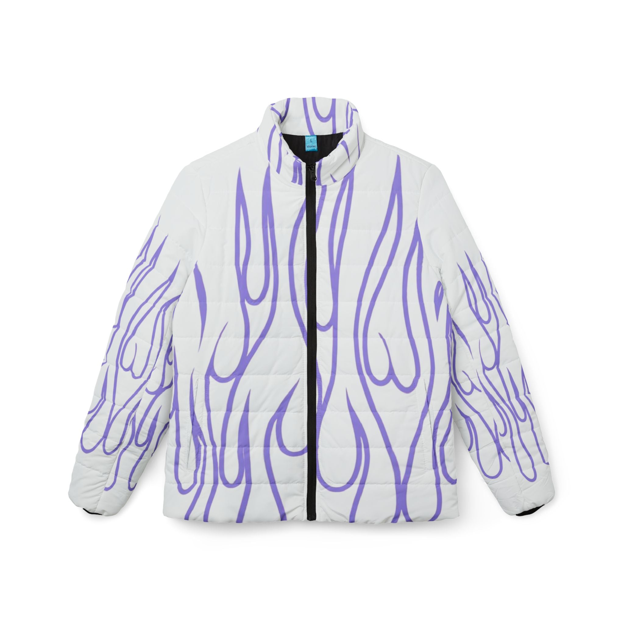 Lavender Flame Puffer Jacket — Womens Trendy Graphic Outerwear
