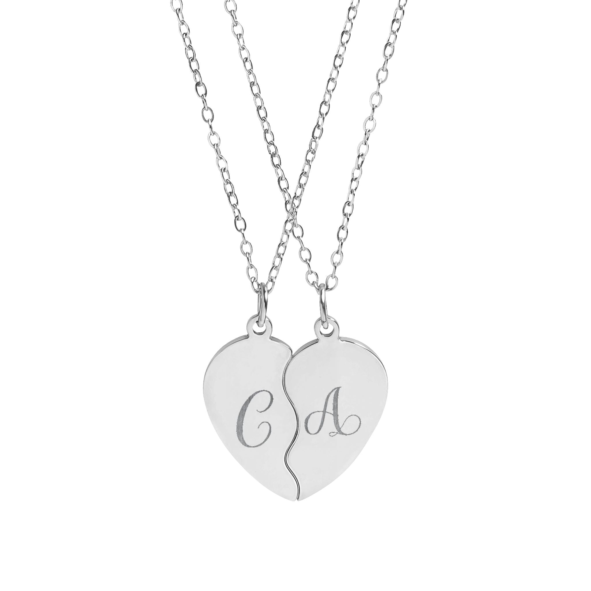 Engravable Break-Apart Heart Necklace Set – Personalized Best Friend / Couples Pendant Valentines Gift