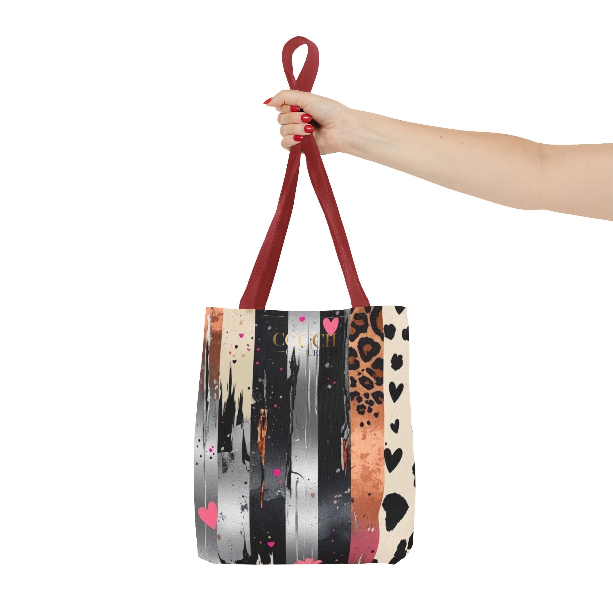 Leopard Hearts Pattern Tote Bag — Floral & Striped All-Over Print Tote