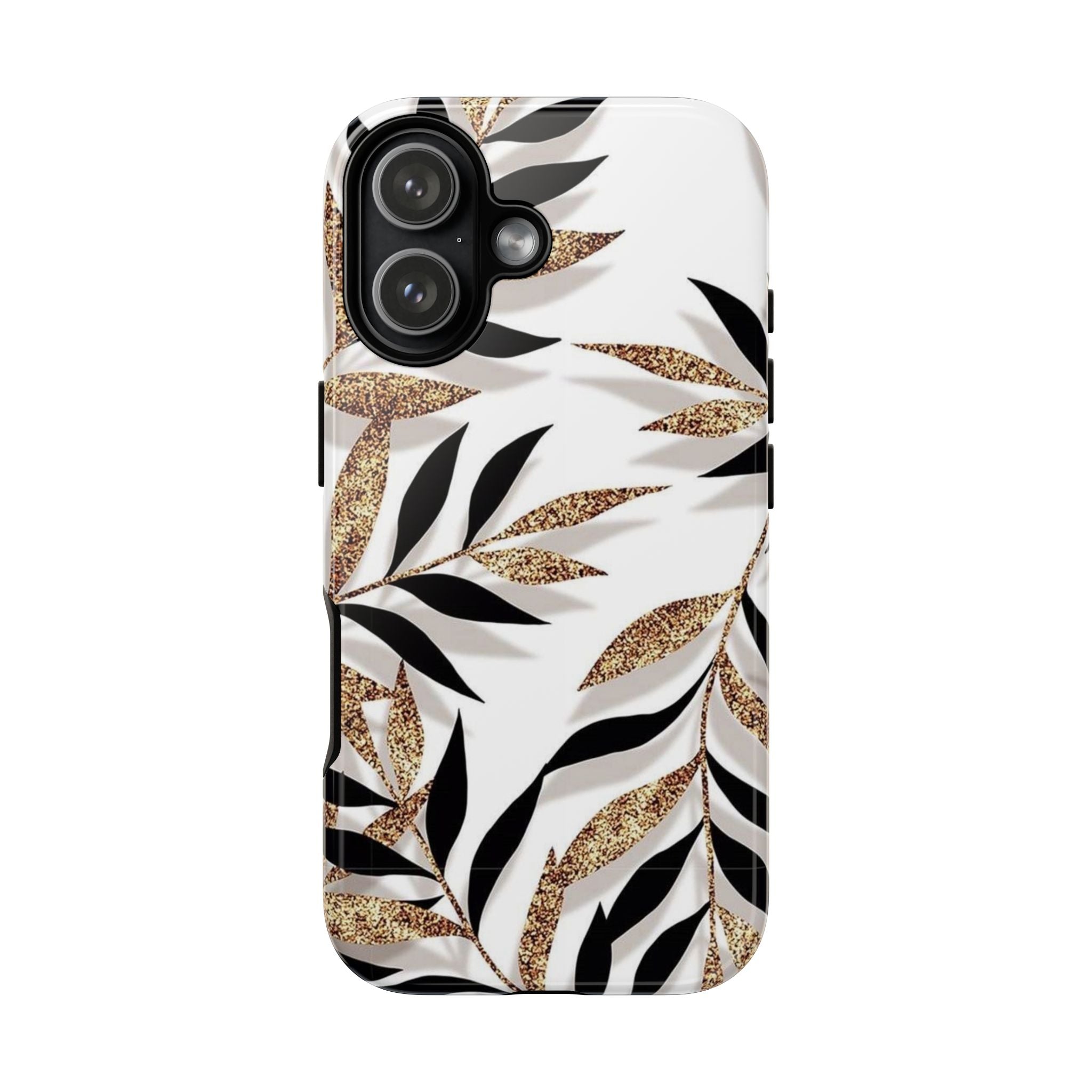 Gold Leaf Floral Phone Case — Glitter Black & White Botanical Tough Case