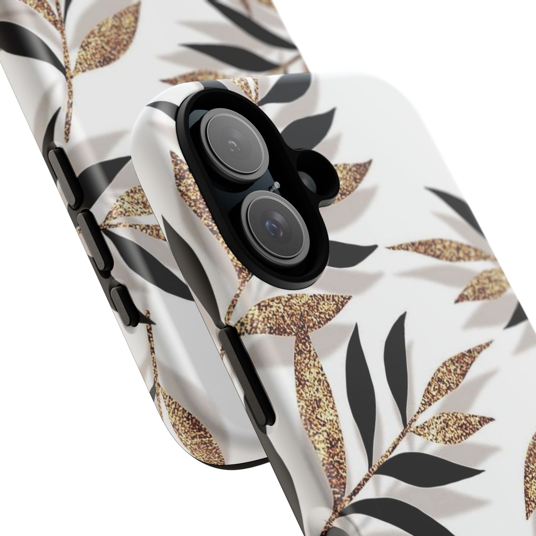 Gold Leaf Floral Phone Case — Glitter Black & White Botanical Tough Case