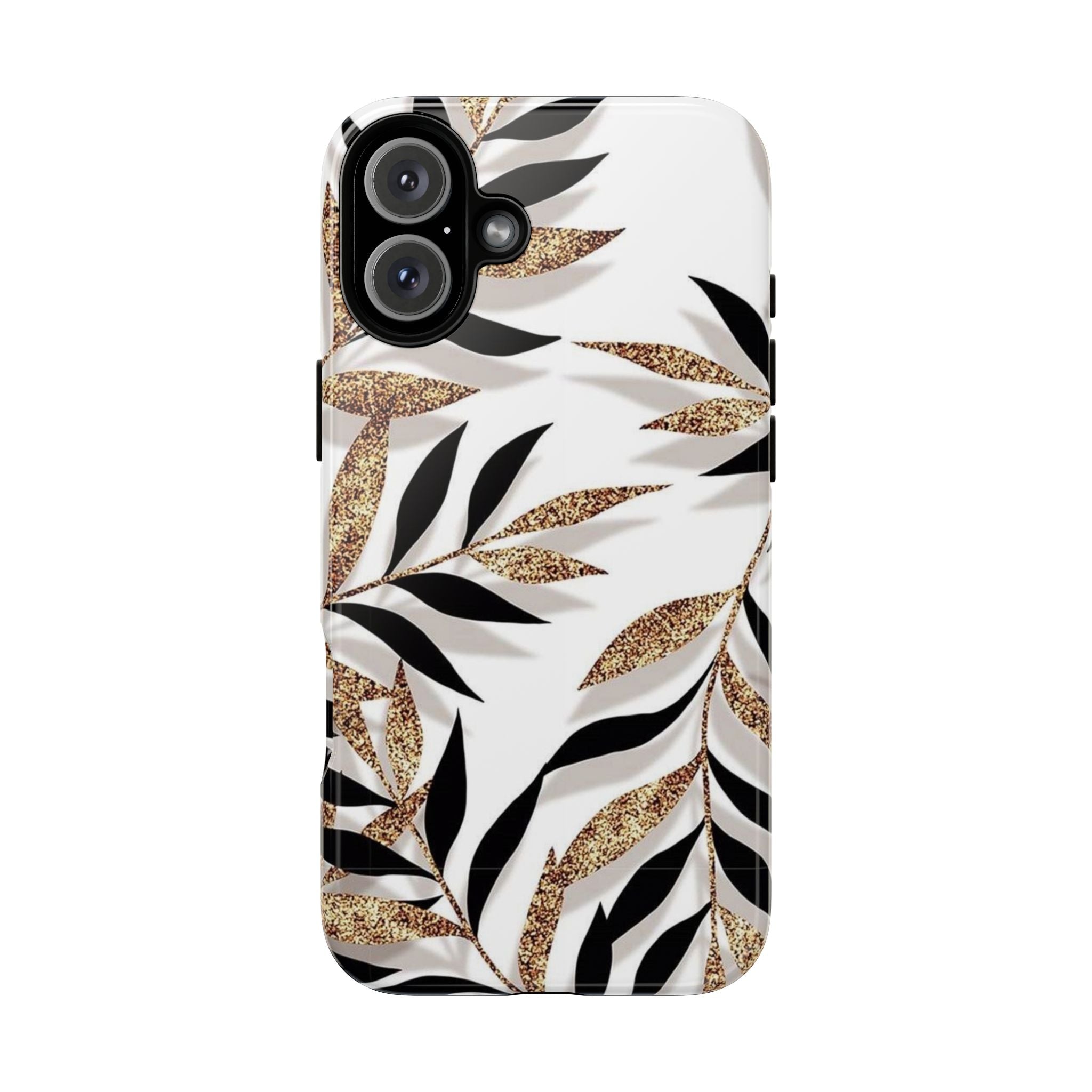 Gold Leaf Floral Phone Case — Glitter Black & White Botanical Tough Case