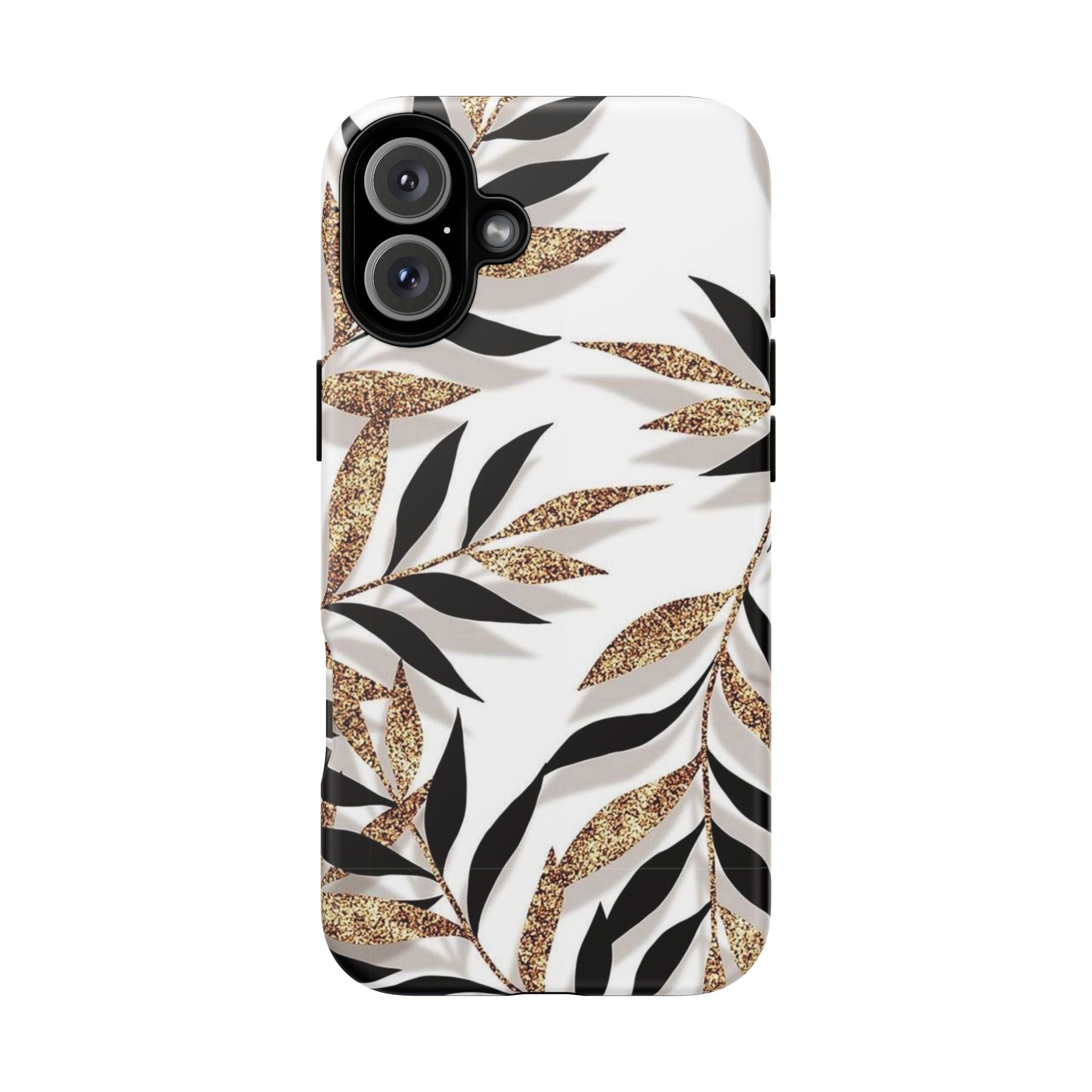 Gold Leaf Floral Phone Case — Glitter Black & White Botanical Tough Case