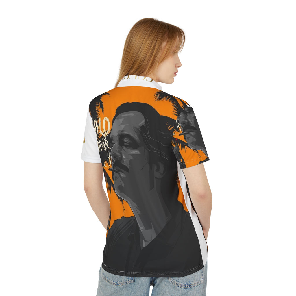 Bold Tropical Portrait Polo Shirt - Orange Palm Graphic