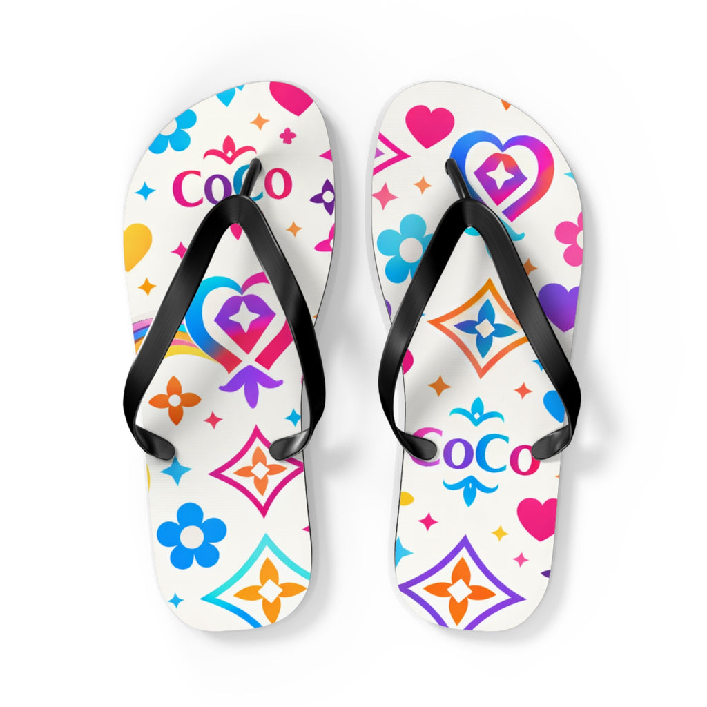 Colorful Monogram Flip Flops – Tropical Heart & Flower Pattern