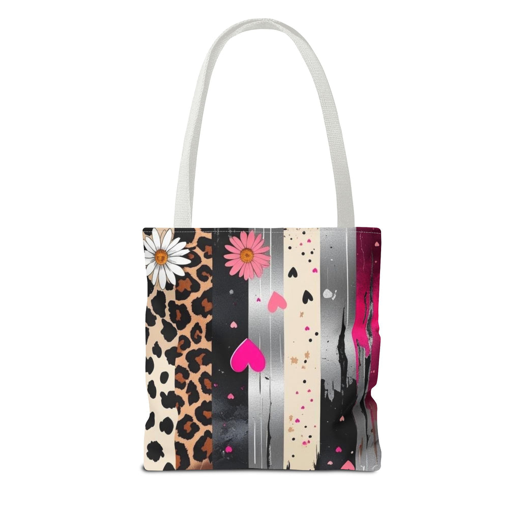 Leopard Hearts Pattern Tote Bag — Floral & Striped All-Over Print Tote