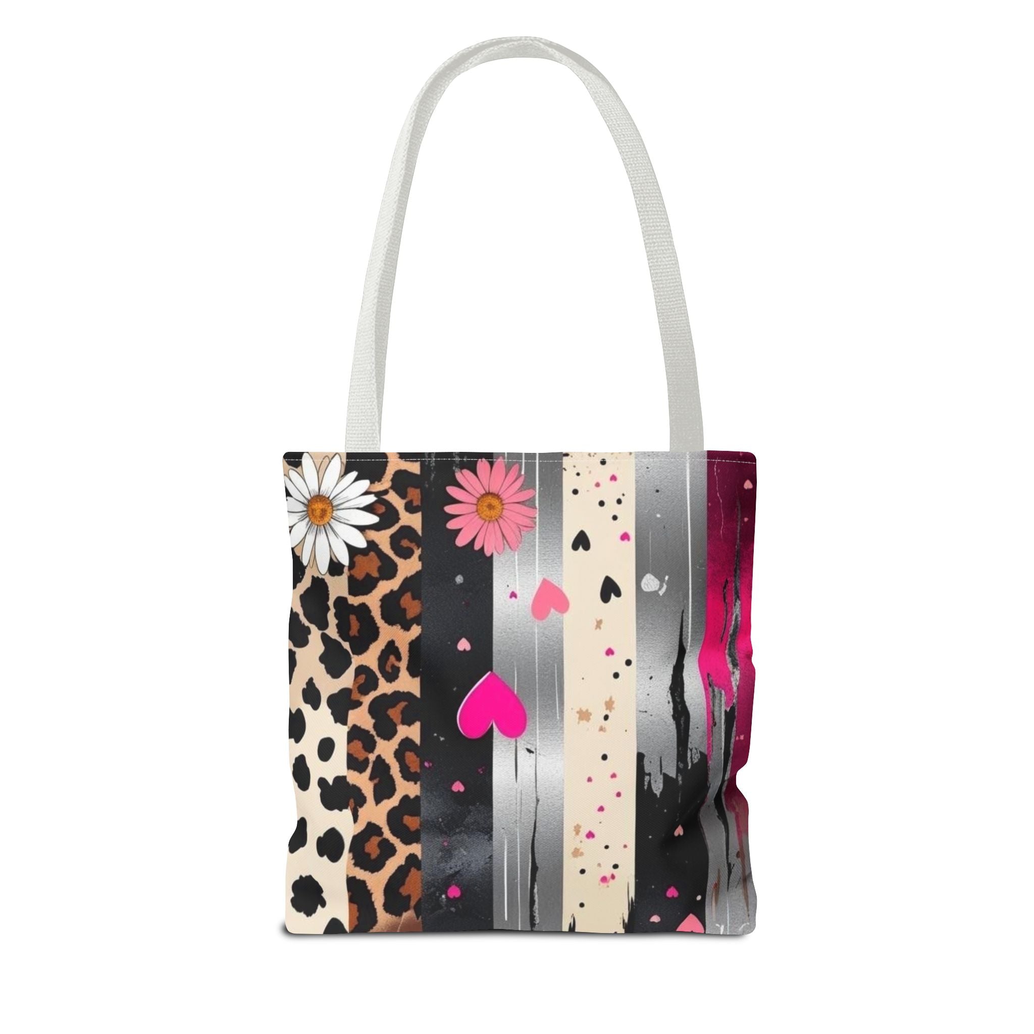 Leopard Hearts Pattern Tote Bag — Floral & Striped All-Over Print Tote