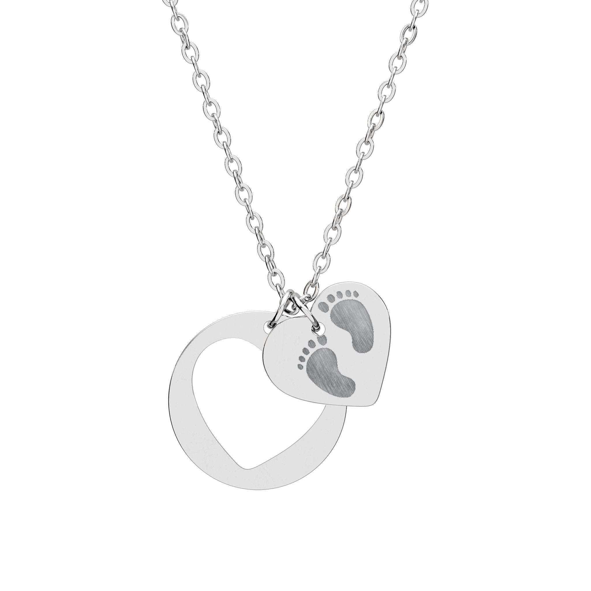 Engravable Heart Cutout Necklace with Baby Footprint Charm — Personalized Memorial, New Mom Gift, Valentines Gift
