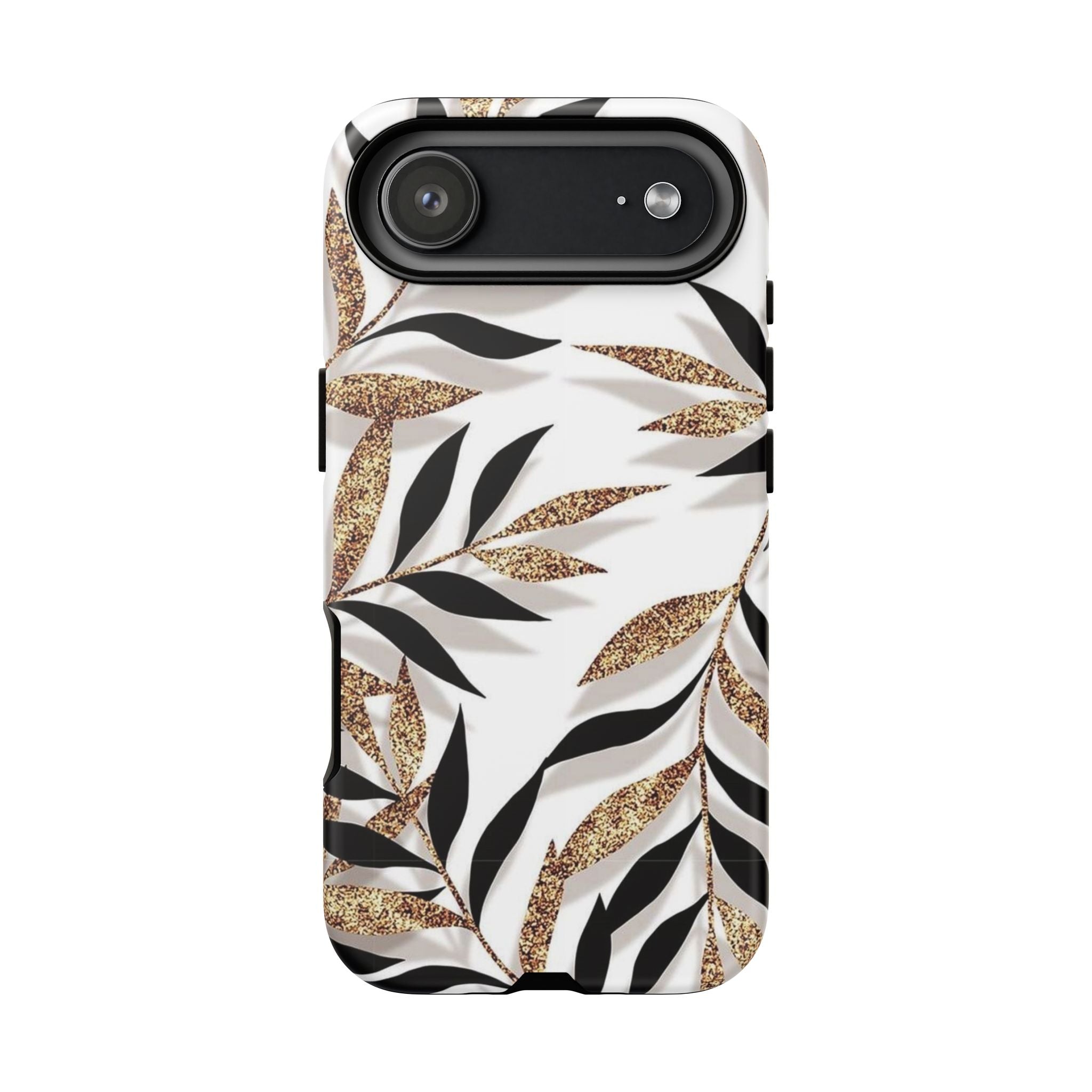 Gold Leaf Floral Phone Case — Glitter Black & White Botanical Tough Case