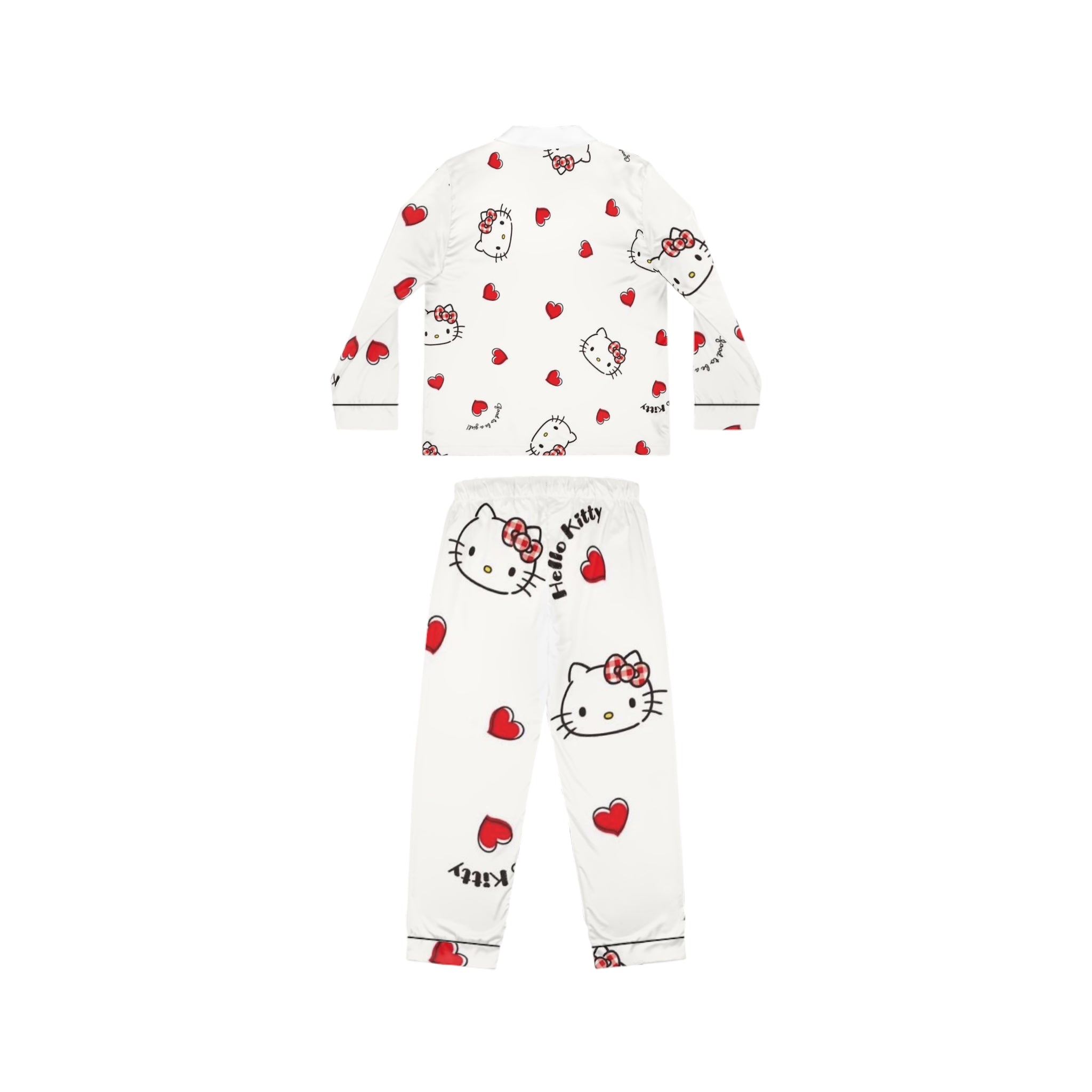 Hello Kitty Satin Pajama Set — Women’s Romantic Heart Print Sleepwear