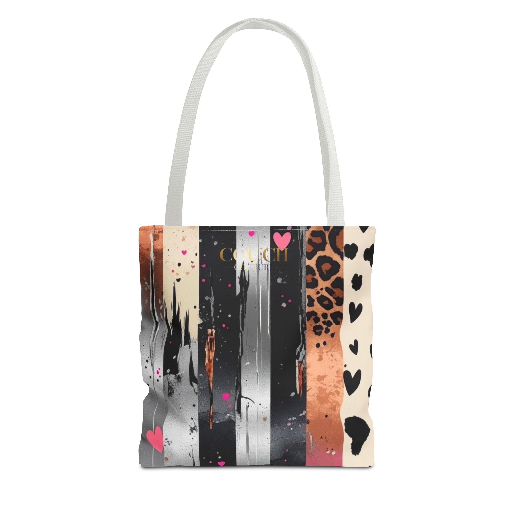 Leopard Hearts Pattern Tote Bag — Floral & Striped All-Over Print Tote