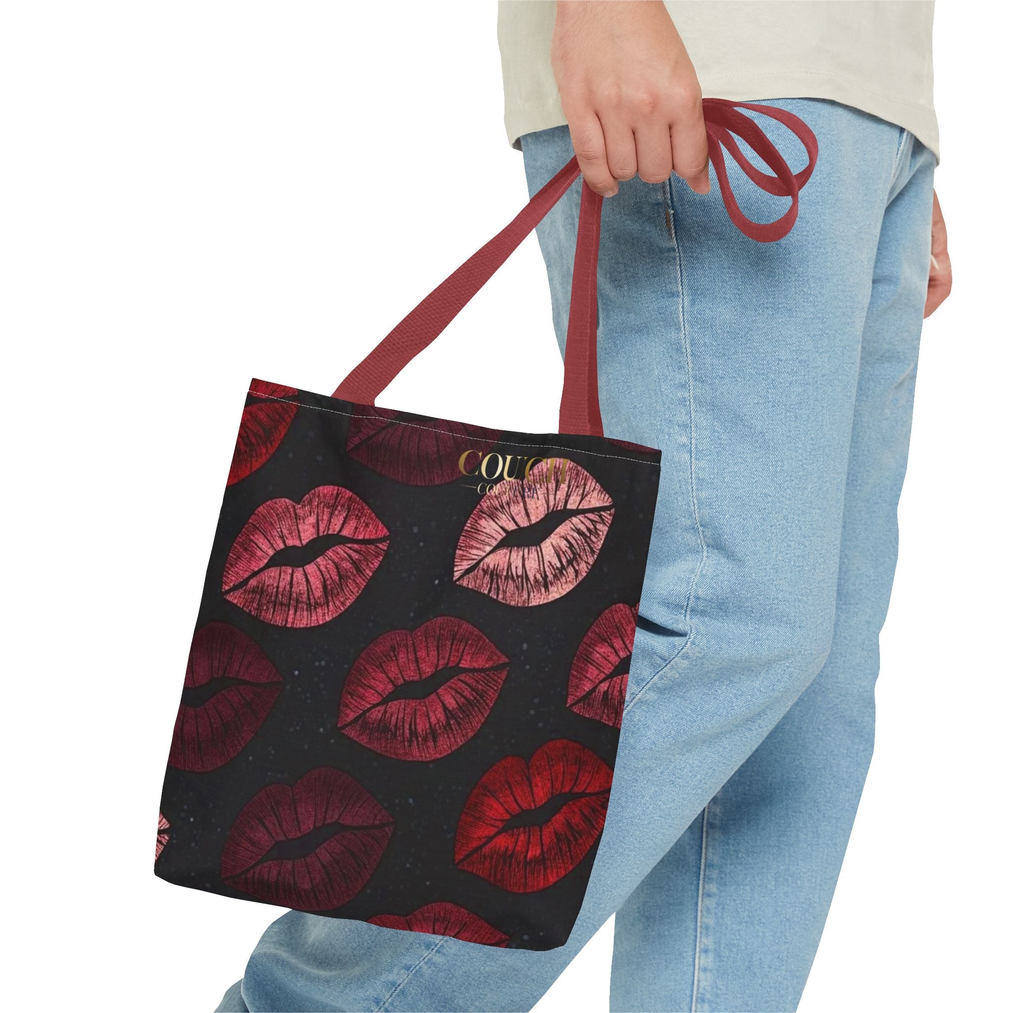 Kiss Print Tote Bag — Red Lip Pattern All-Over-Print Beach & Everyday Shopper