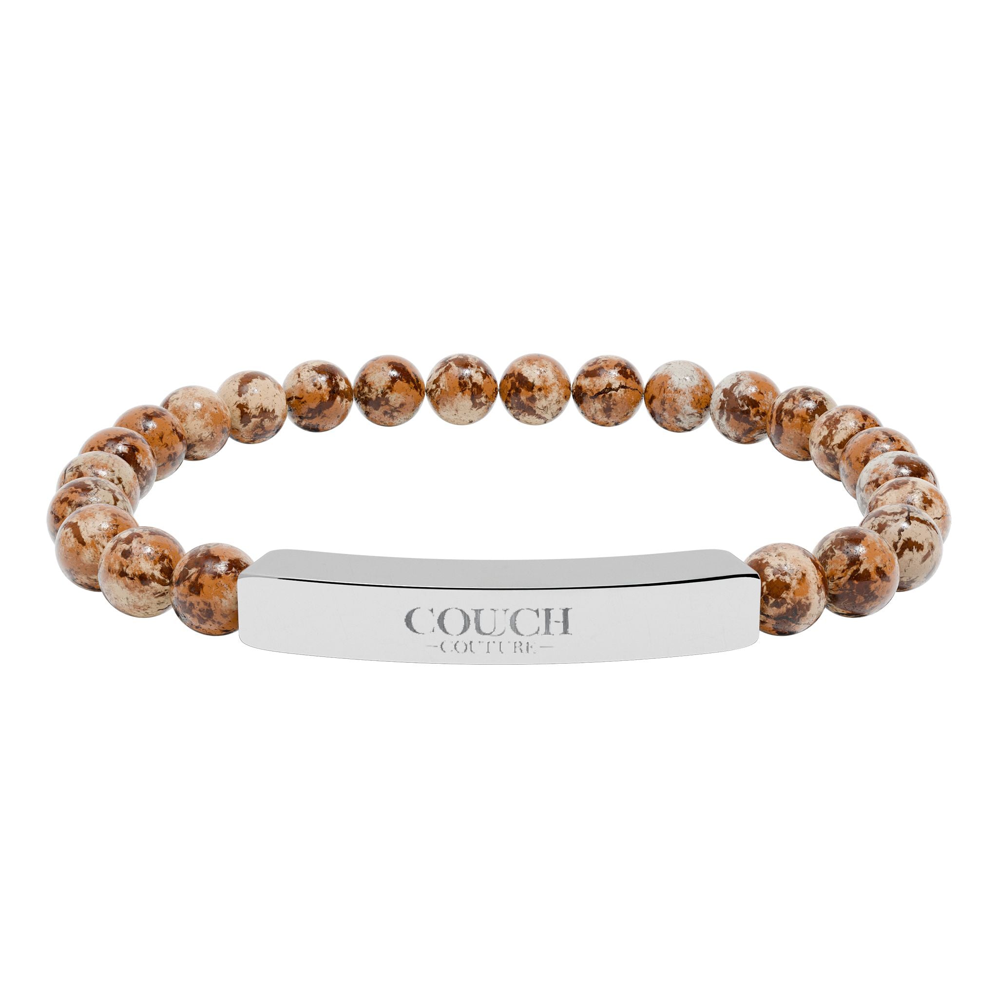 Engravable Natural Stone Bar Bracelet — Stretch Beaded Name/Message Bracelet