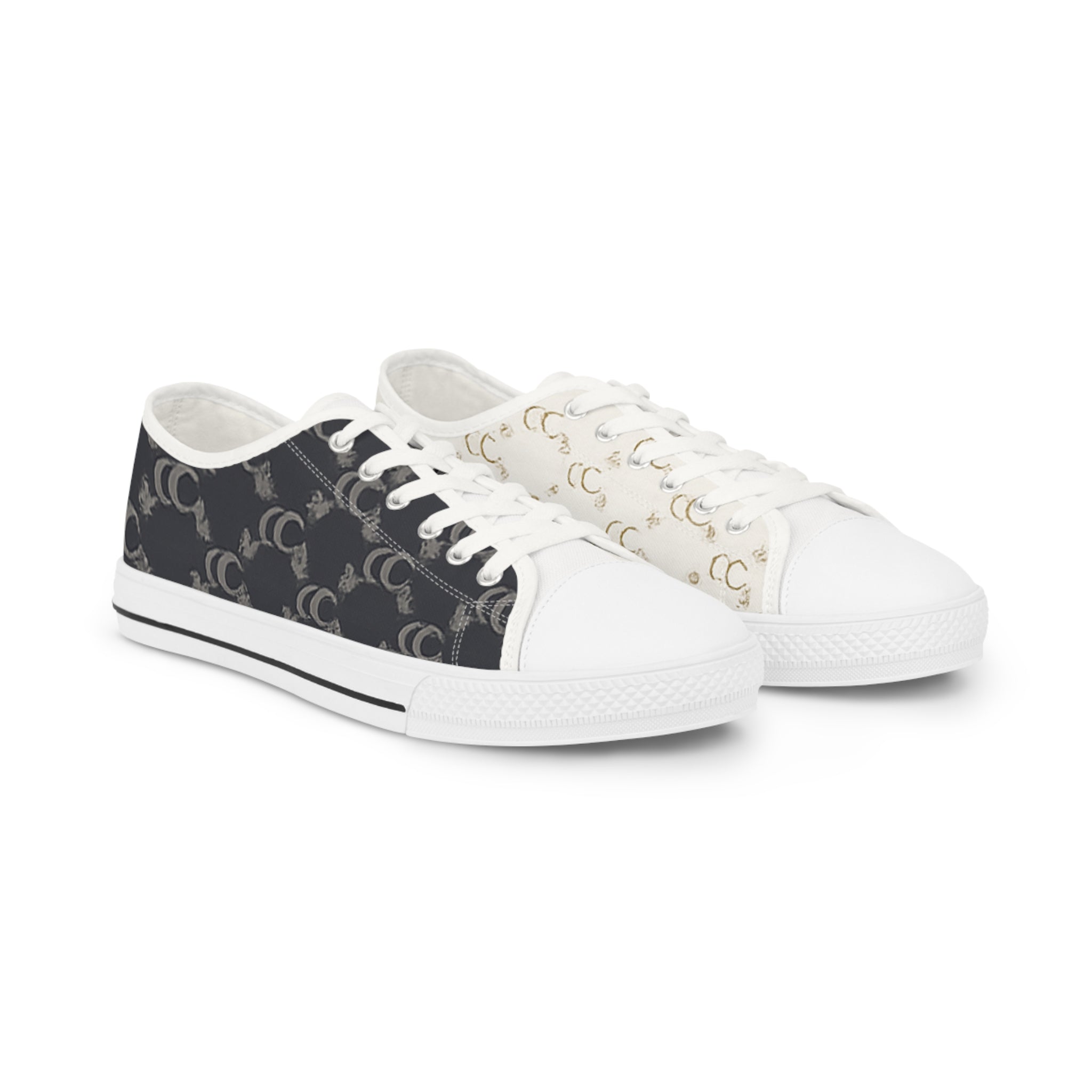 Monogram Wave Men's Low Top Sneakers — Black & Cream Patterned Casual Shoes