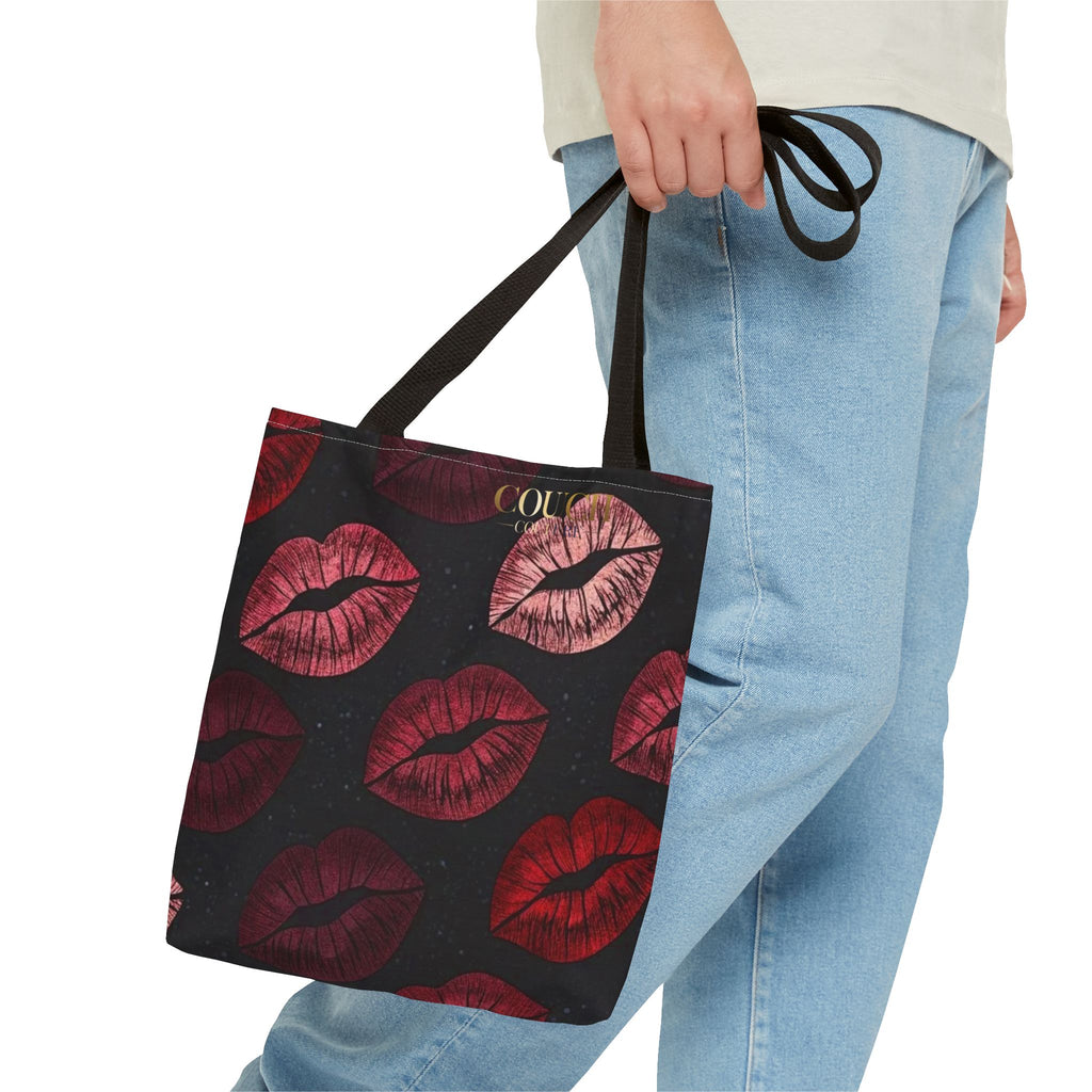 Kiss Print Tote Bag — Red Lip Pattern All-Over-Print Beach & Everyday Shopper