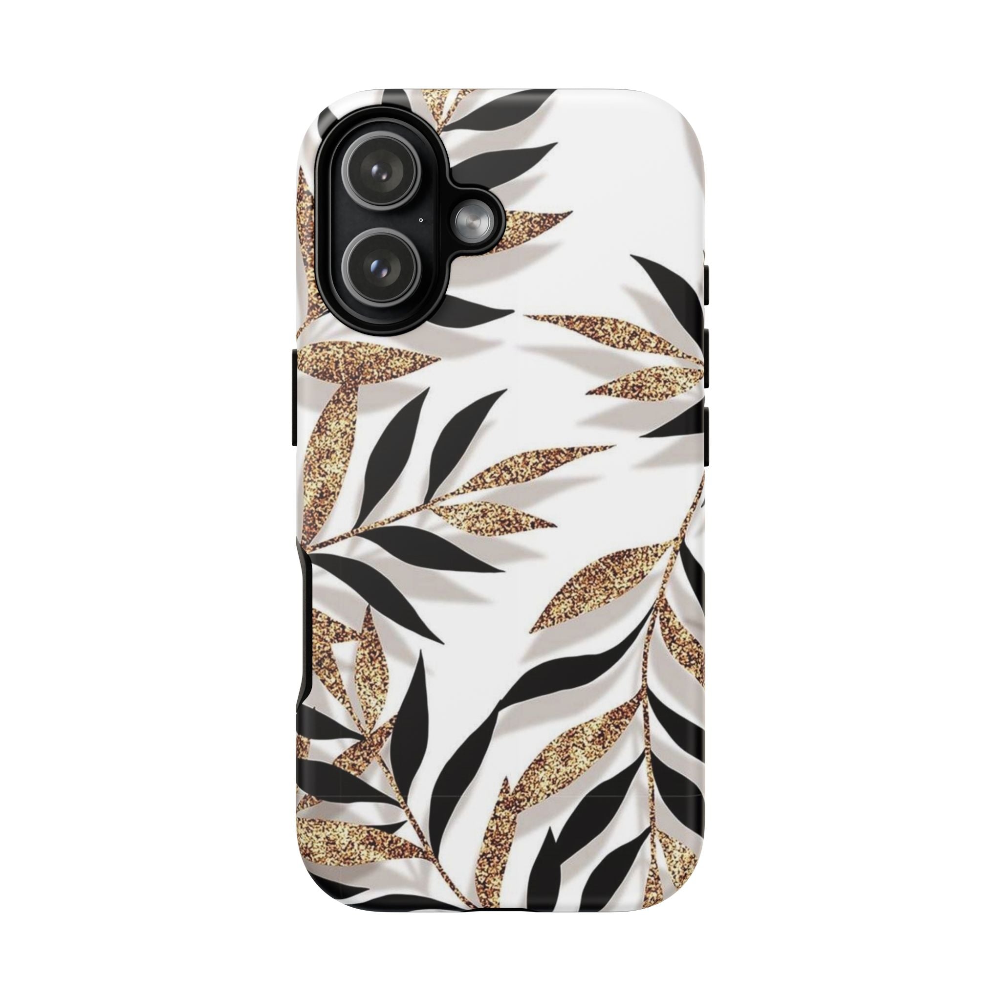 Gold Leaf Floral Phone Case — Glitter Black & White Botanical Tough Case
