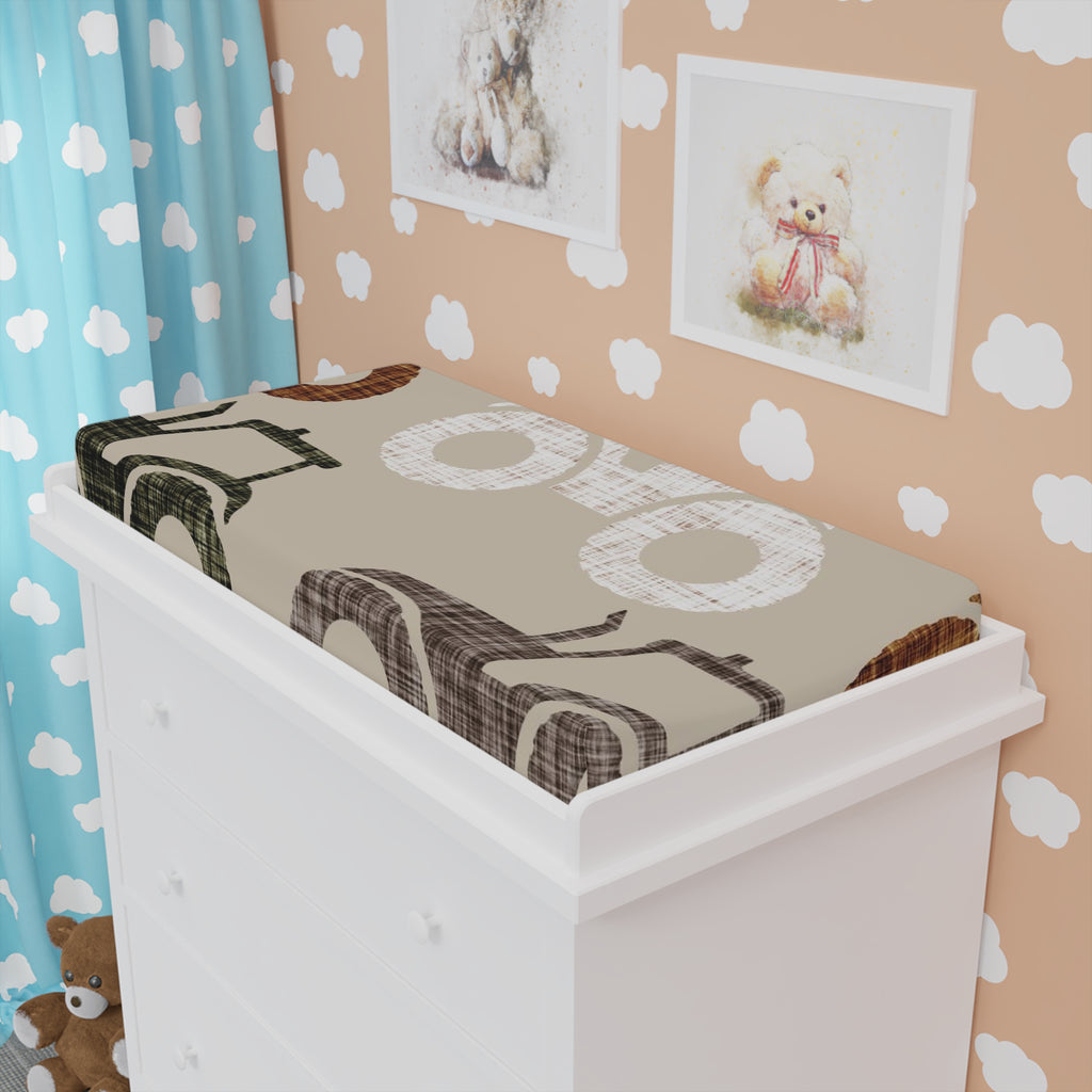 Neutral Woodland Stroller Baby Changing Pad Cover — Beige Nursery Crib Sheet