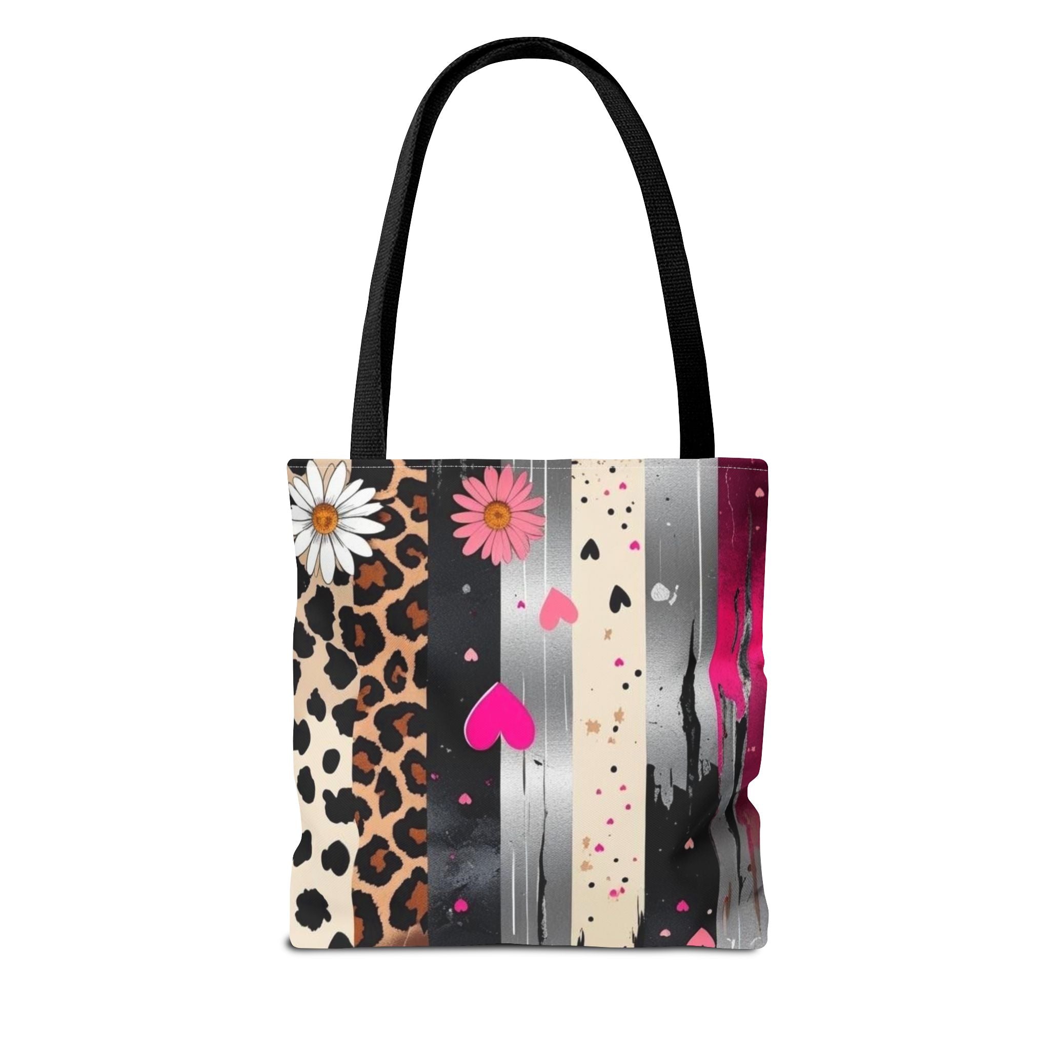 Leopard Hearts Pattern Tote Bag — Floral & Striped All-Over Print Tote