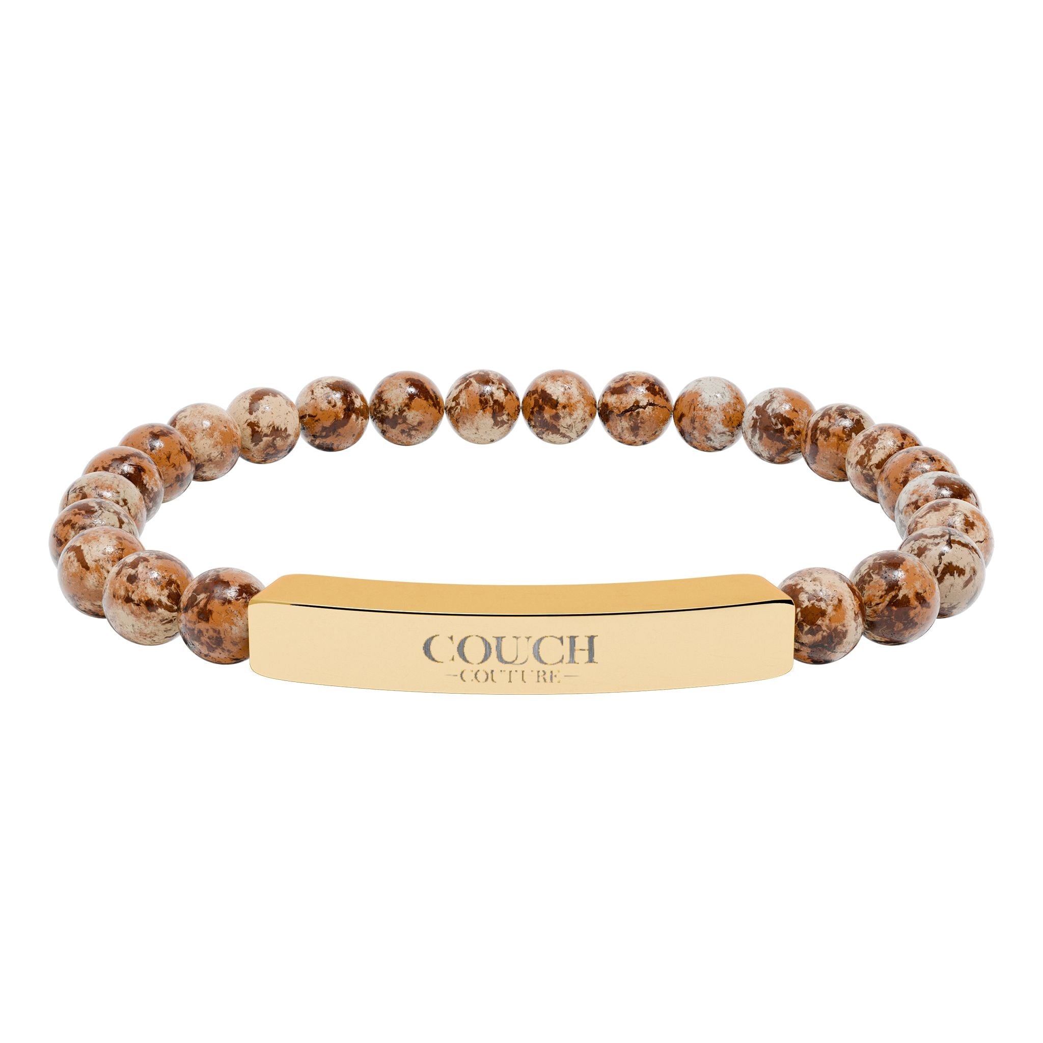 Engravable Natural Stone Bar Bracelet — Stretch Beaded Name/Message Bracelet