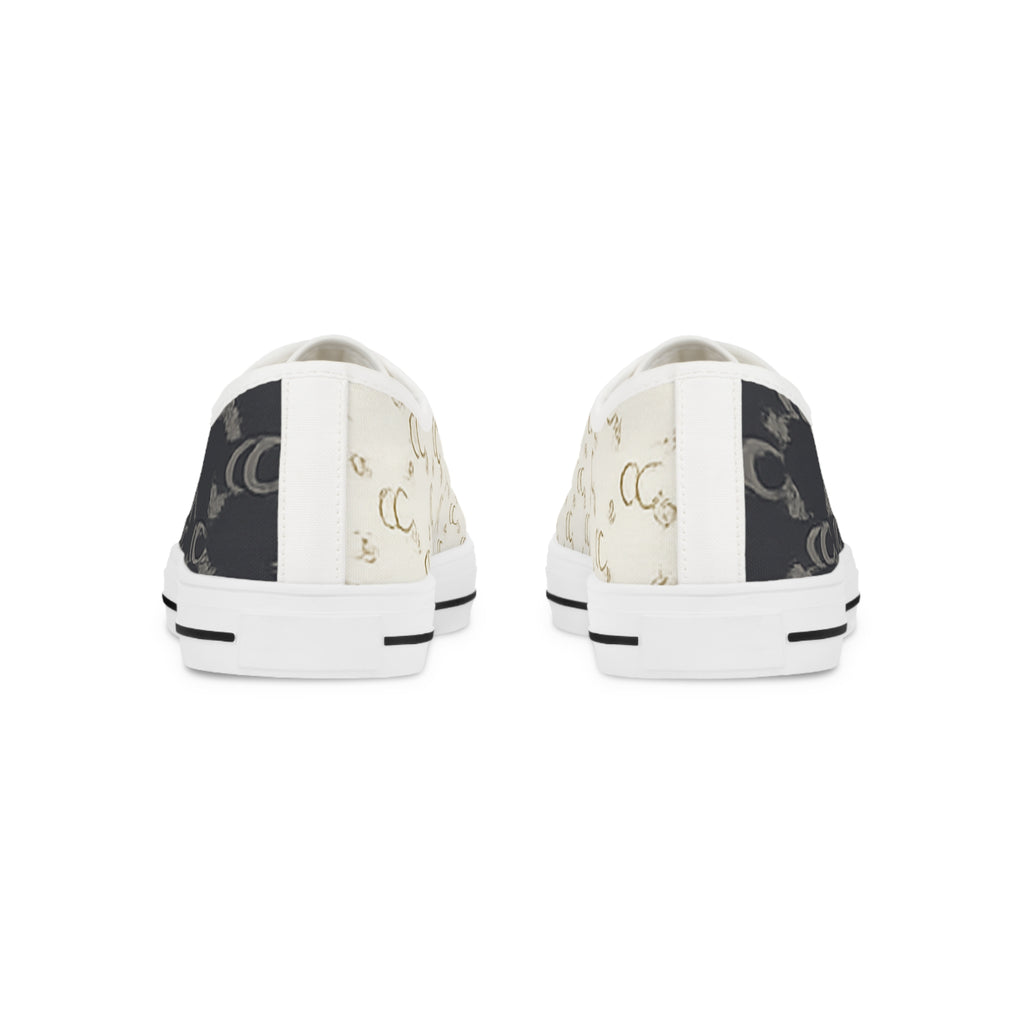 Monogram Wave Men's Low Top Sneakers — Black & Cream Patterned Casual Shoes