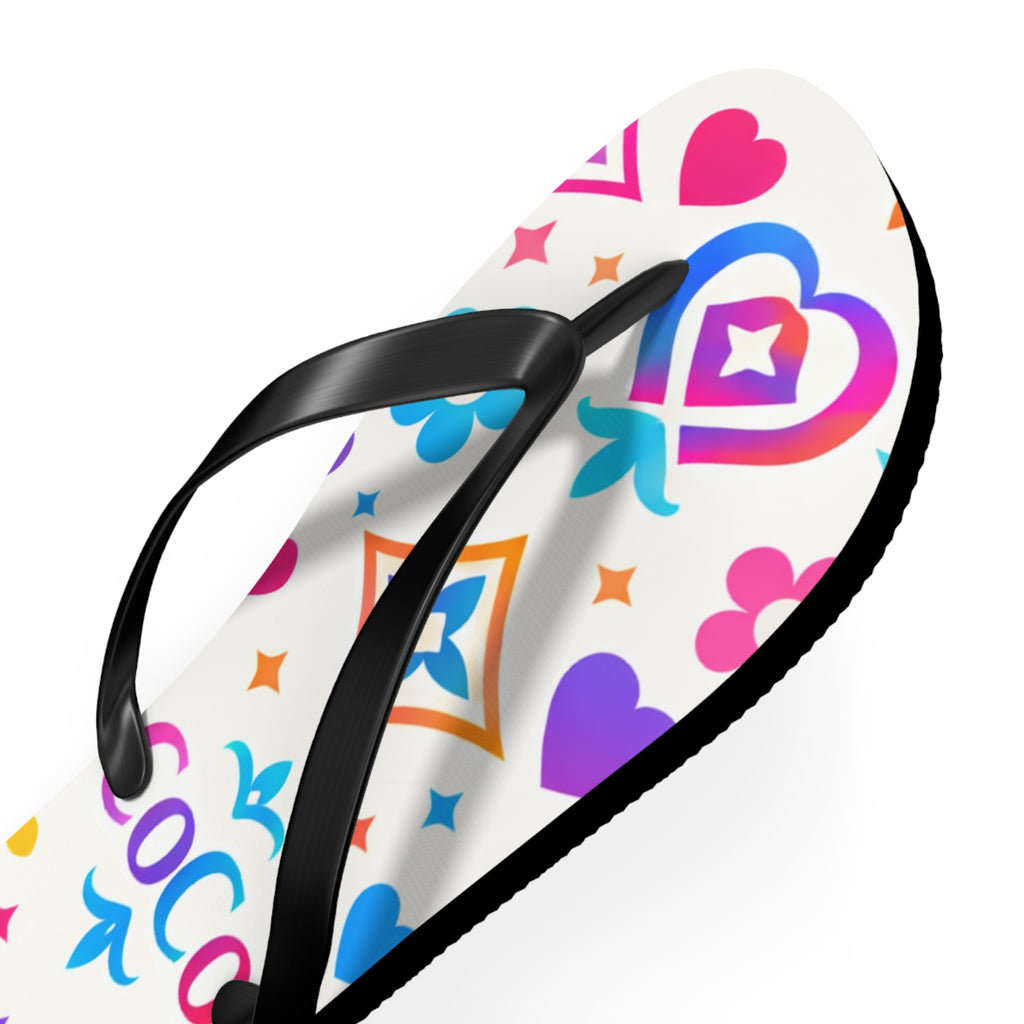 Colorful Monogram Flip Flops – Tropical Heart & Flower Pattern