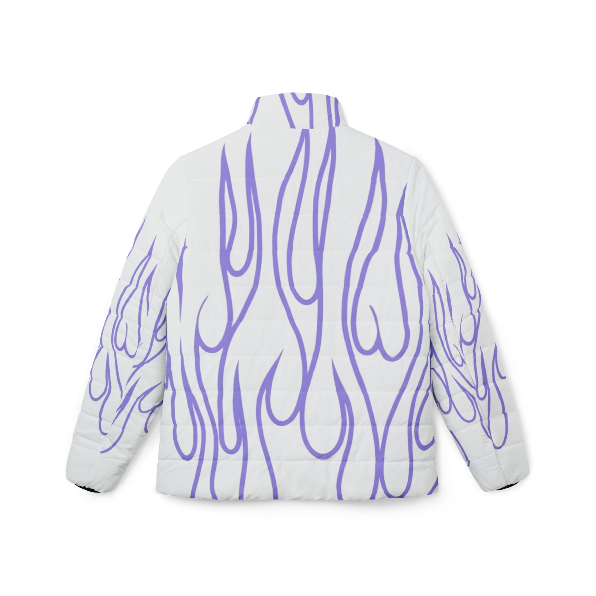 Lavender Flame Puffer Jacket — Womens Trendy Graphic Outerwear
