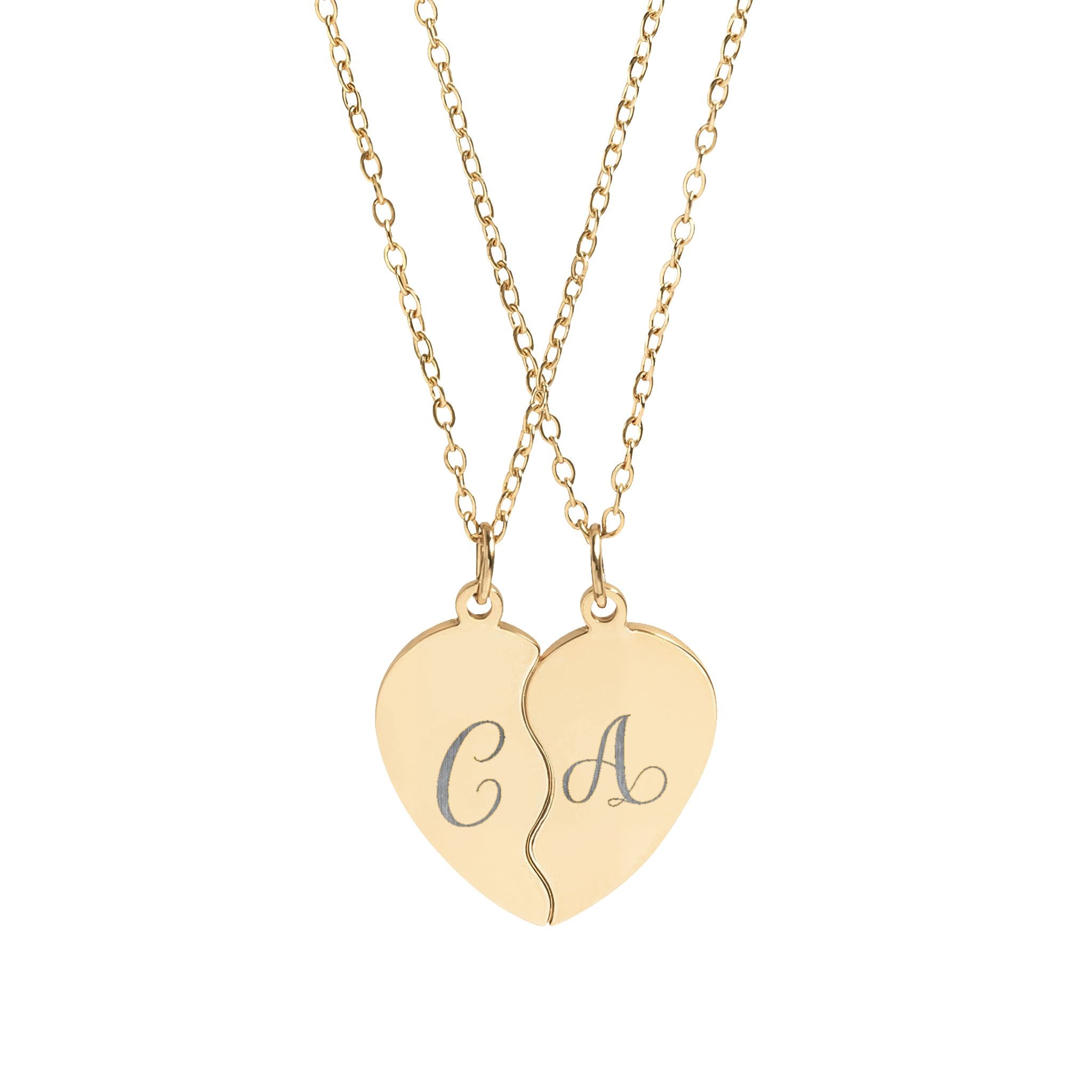 Engravable Break-Apart Heart Necklace Set – Personalized Best Friend / Couples Pendant Valentines Gift