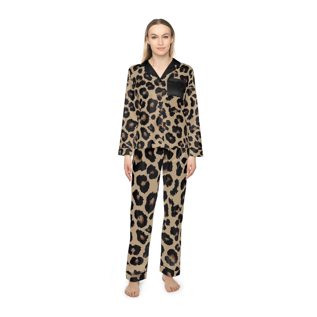 Leopard Print Satin Women's Pajama Set — Luxury Sleepwear Two-Piece