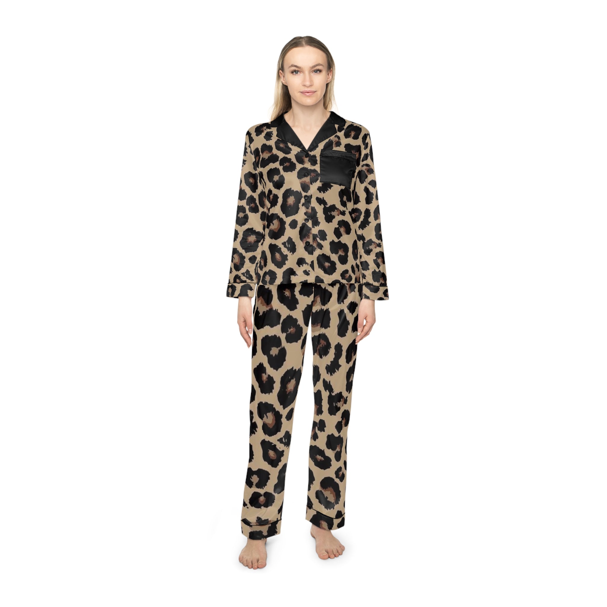 Leopard Print Satin Women's Pajama Set — Luxury Sleepwear Two-Piece