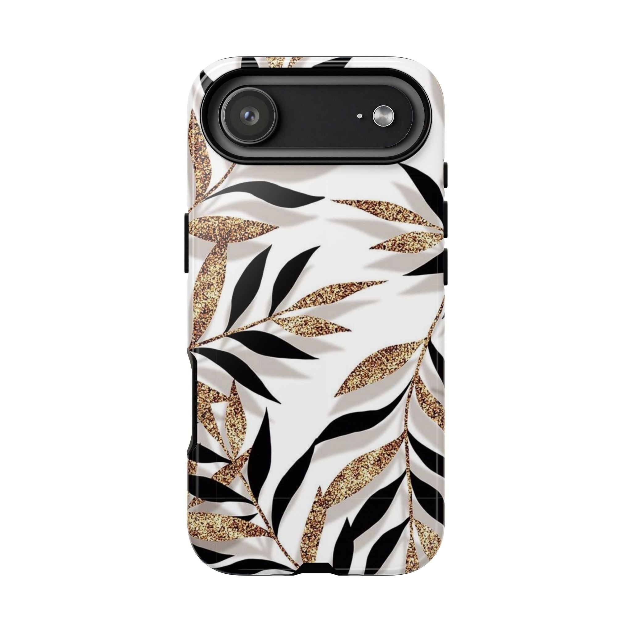 Gold Leaf Floral Phone Case — Glitter Black & White Botanical Tough Case