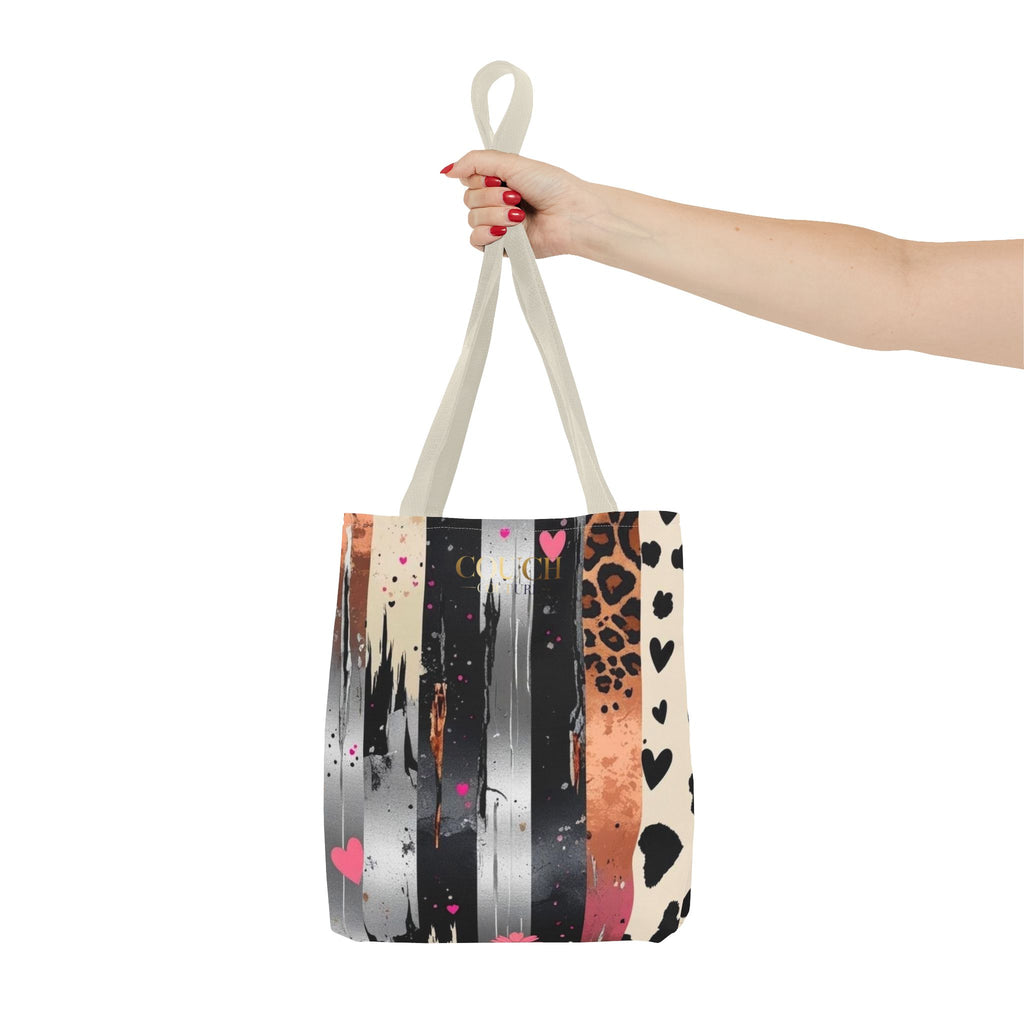 Leopard Hearts Pattern Tote Bag — Floral & Striped All-Over Print Tote