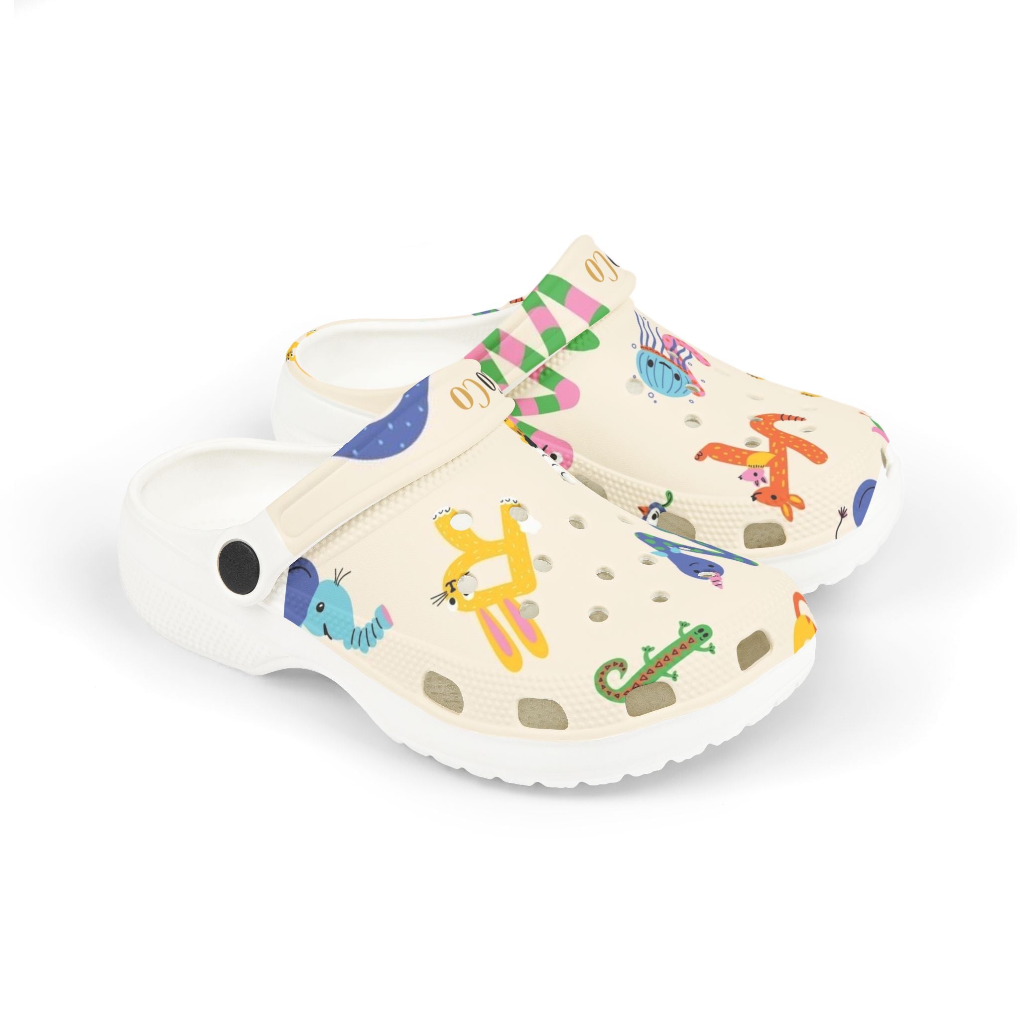 Kids Animal Alphabet Foam Clogs – Colorful All-Over Print