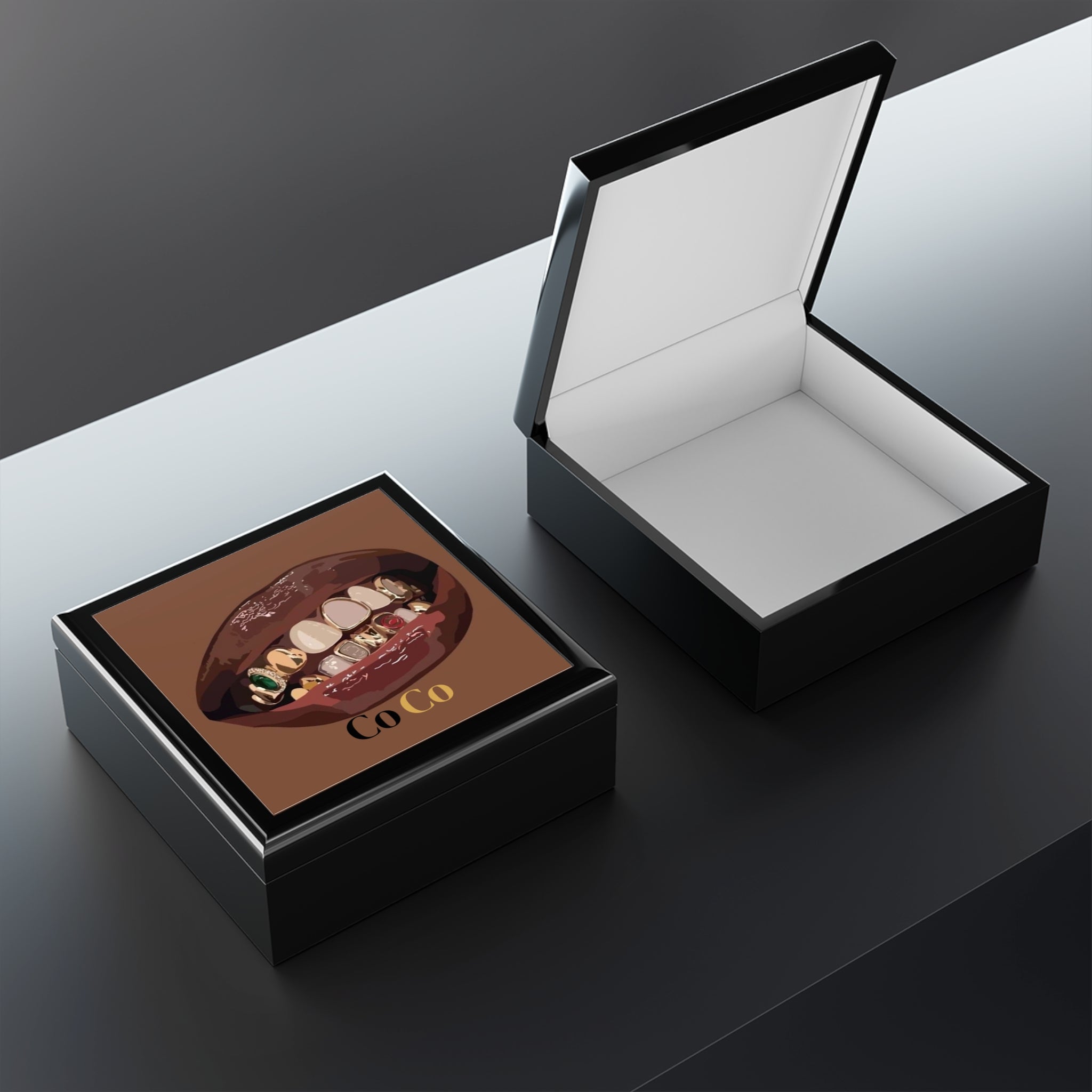 Jewelry Box - Personalized 'Co Co' Gold Grill Lips Keepsake Box