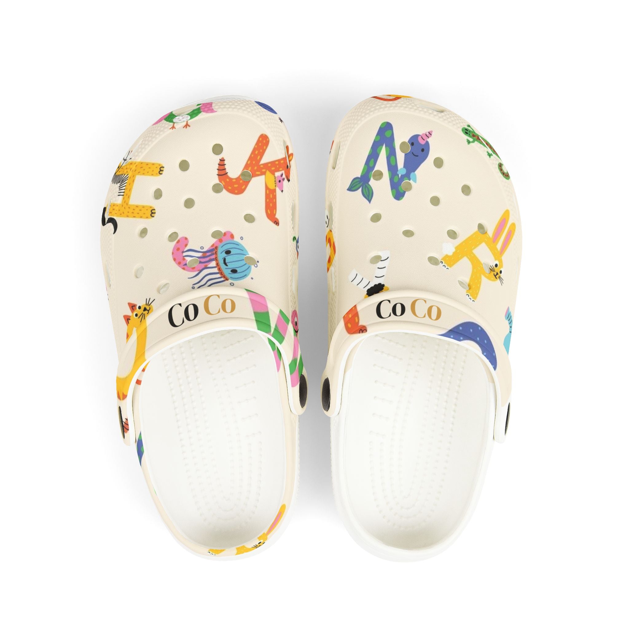 Kids Animal Alphabet Foam Clogs – Colorful All-Over Print
