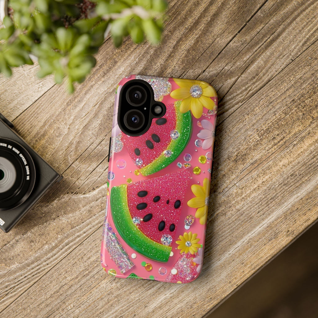Glitter Watermelon Phone Case — Pink Sparkle Fruit iPhone Cover