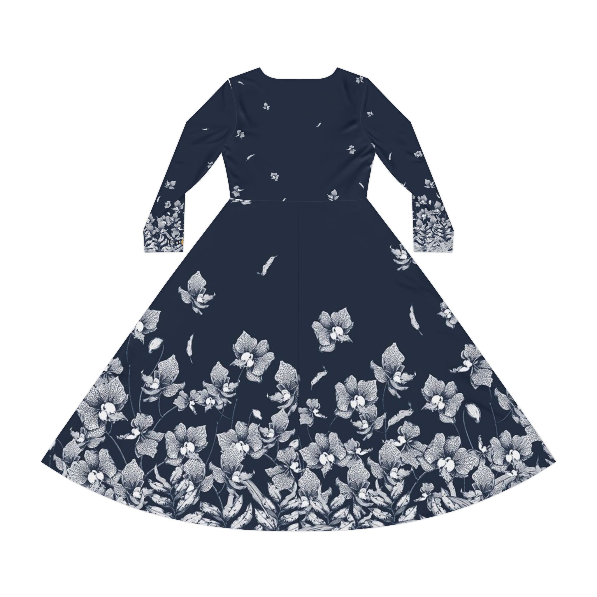 Floral Navy Long Sleeve Dance Dress — AOP Vintage Bloom Skater Midi