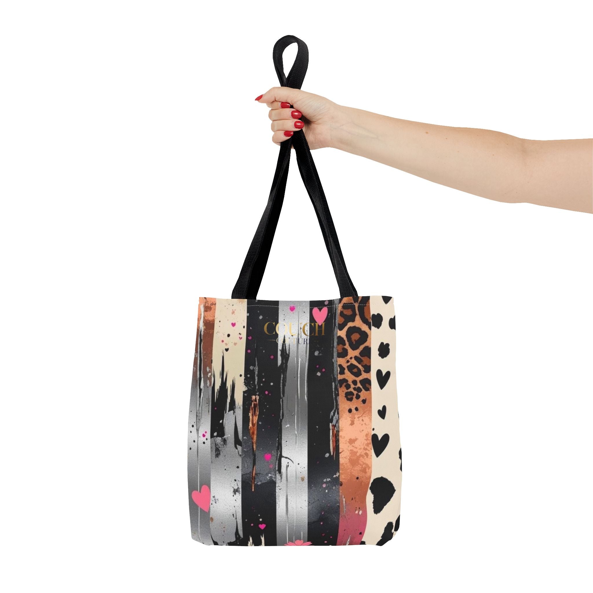 Leopard Hearts Pattern Tote Bag — Floral & Striped All-Over Print Tote
