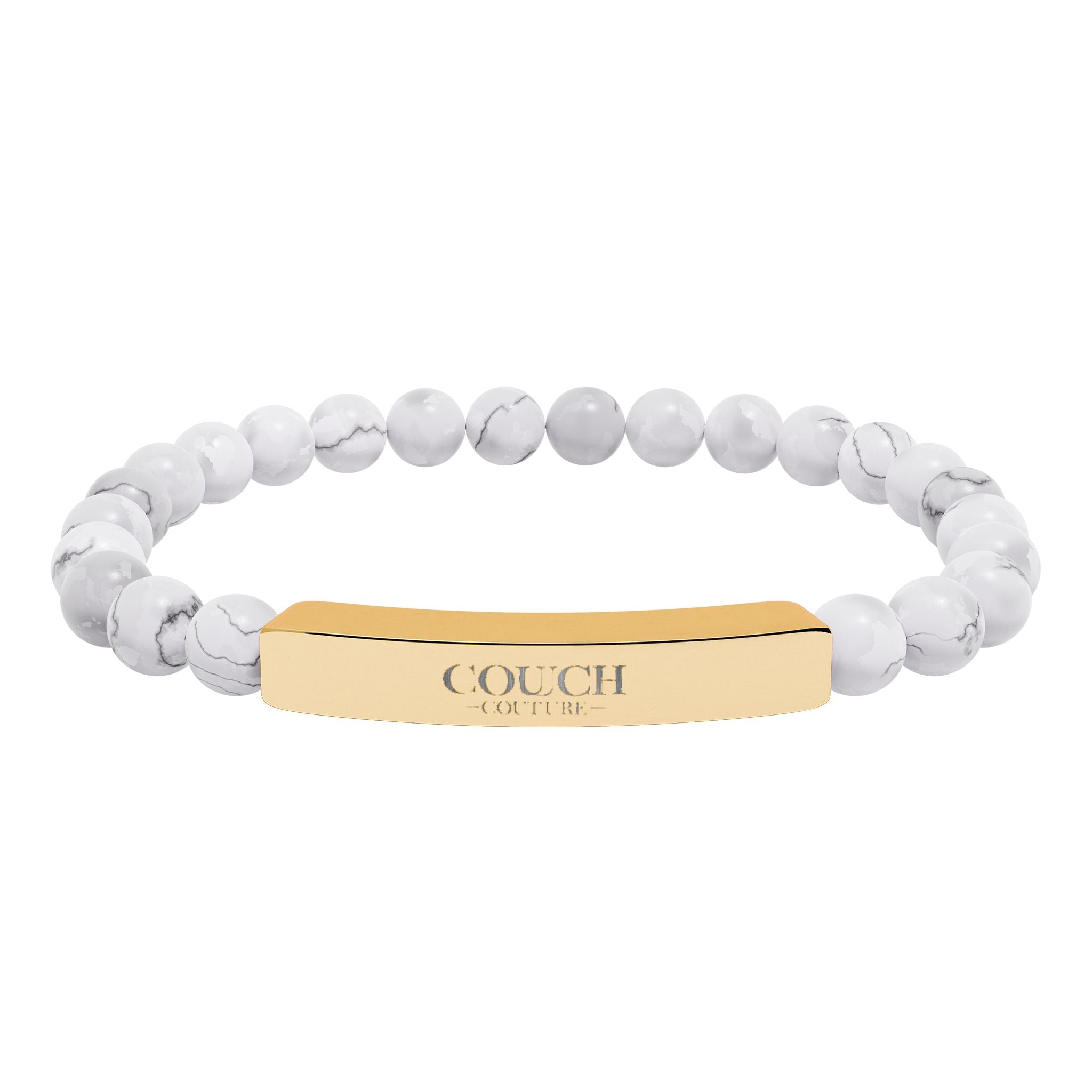 Engravable Natural Stone Bar Bracelet — Stretch Beaded Name/Message Bracelet