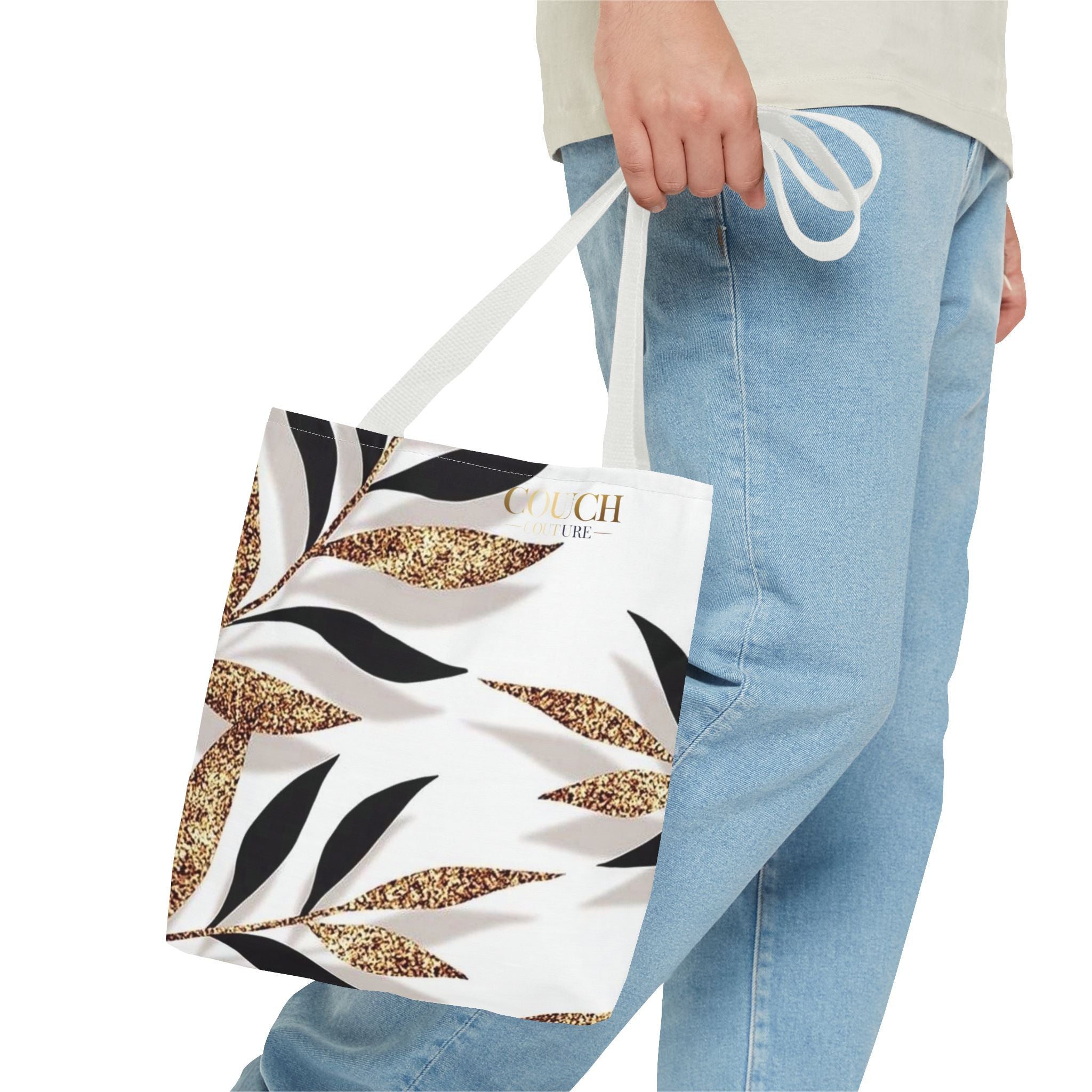 Gold Leaf Pattern Tote Bag – Chic Metallic Botanical All-Over Print Tote