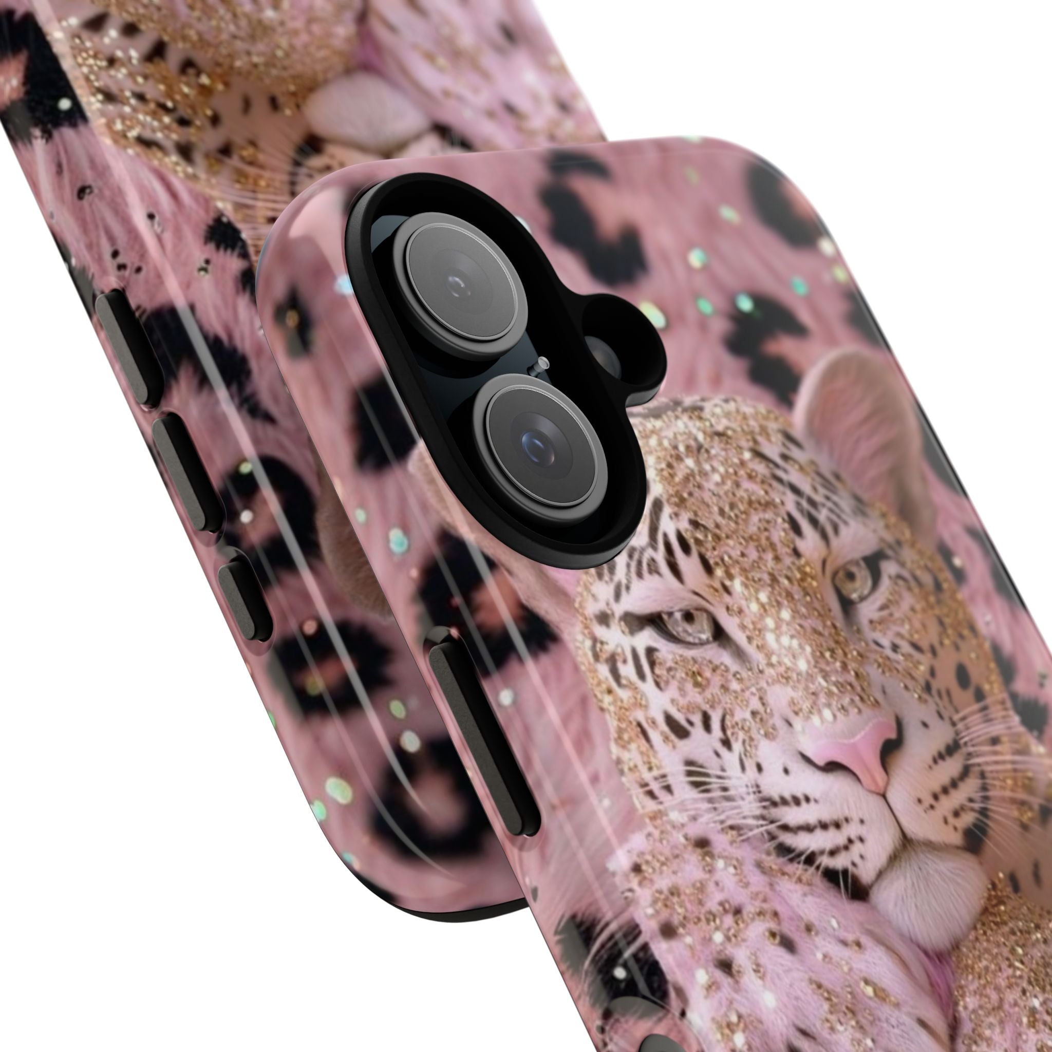 Leopard Luxe Tough Phone Case — Pink Glitter Cheetah Design