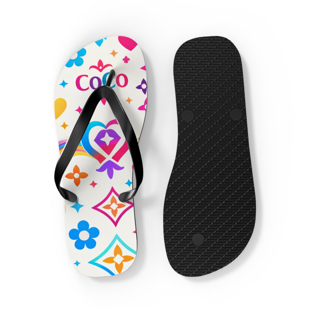 Colorful Monogram Flip Flops – Tropical Heart & Flower Pattern