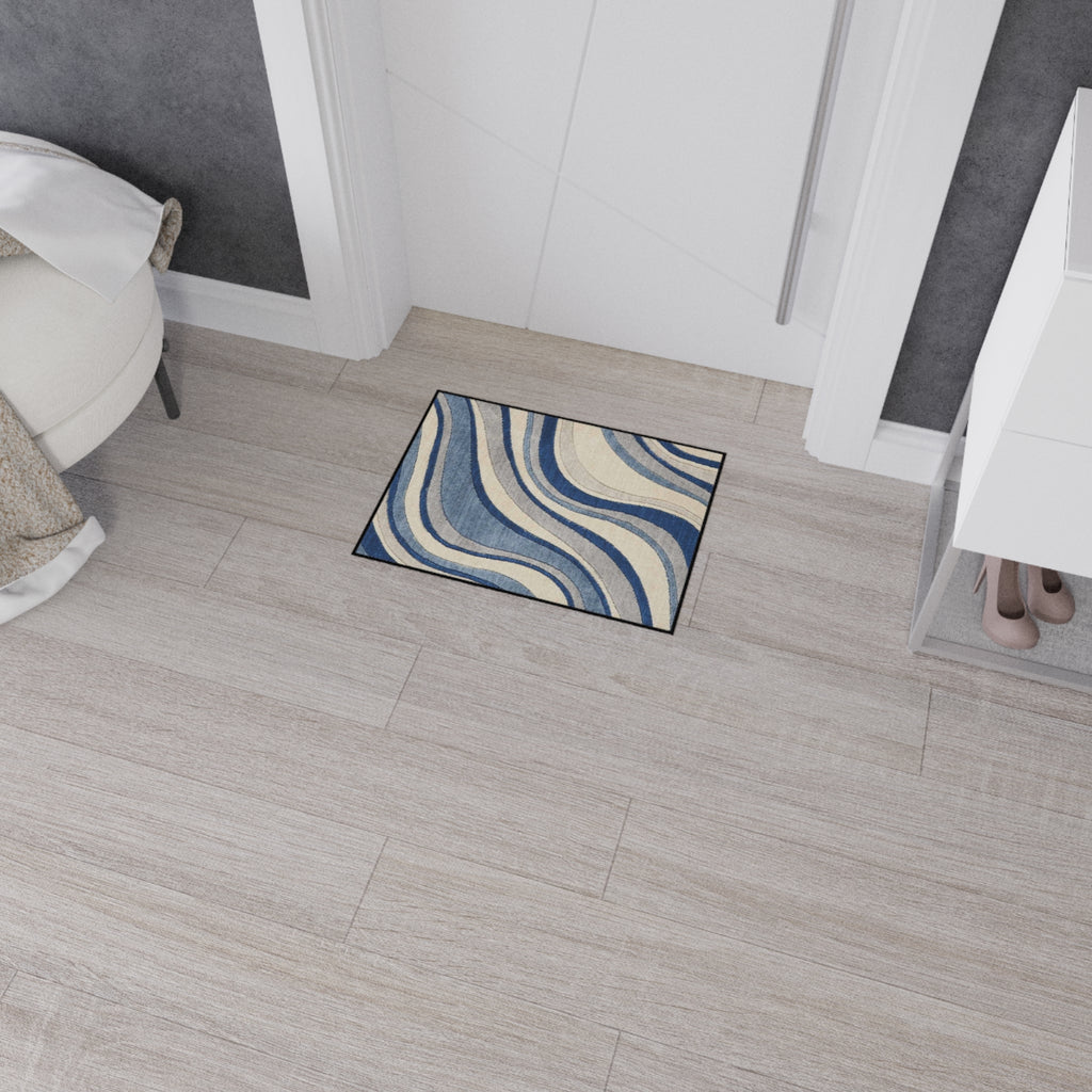 Blue Retro Wave Heavy-Duty Floor Mat — Non-Slip Entry Rug