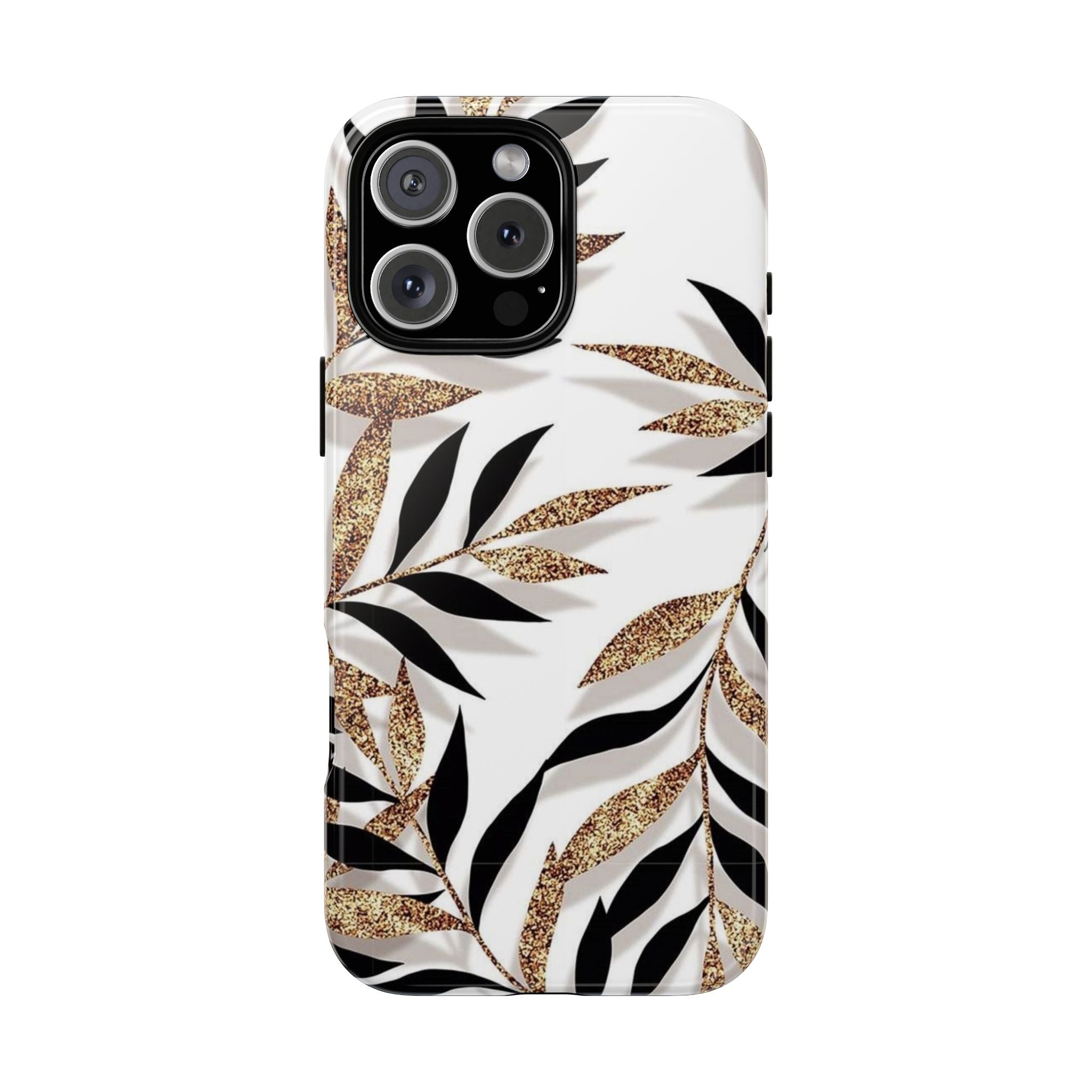 Gold Leaf Floral Phone Case — Glitter Black & White Botanical Tough Case
